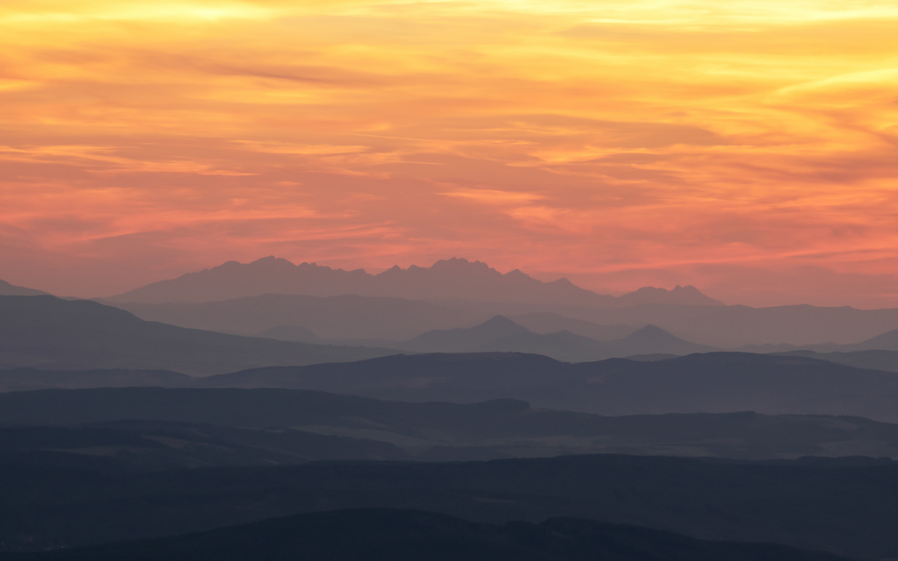 Sunset, horizon, mountains, minimal, nature, 2880x1800 wallpaper