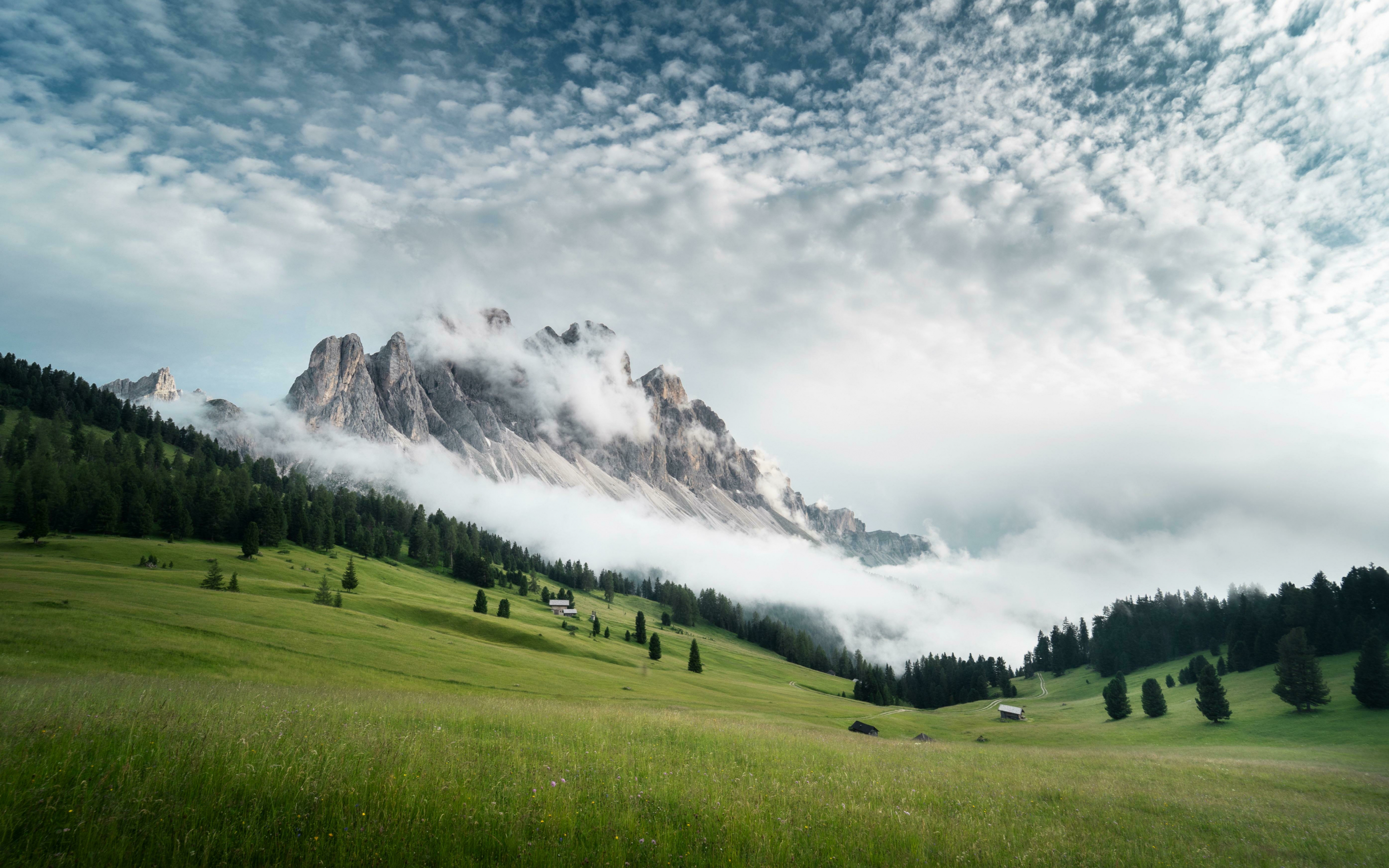 Dolomites mountains, cloudy sky and landscape, Italy, 2880x1800 wallpaper