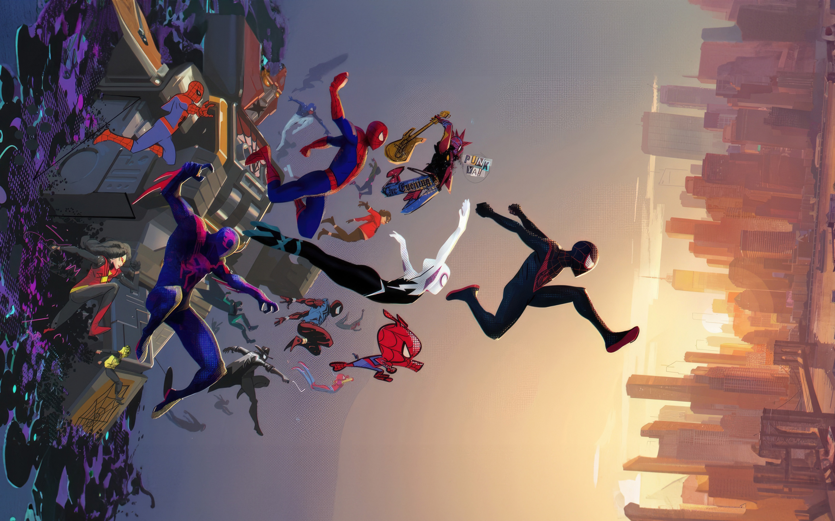 Swinging through a multi-versal portal, spider-men, movie, 2880x1800 wallpaper