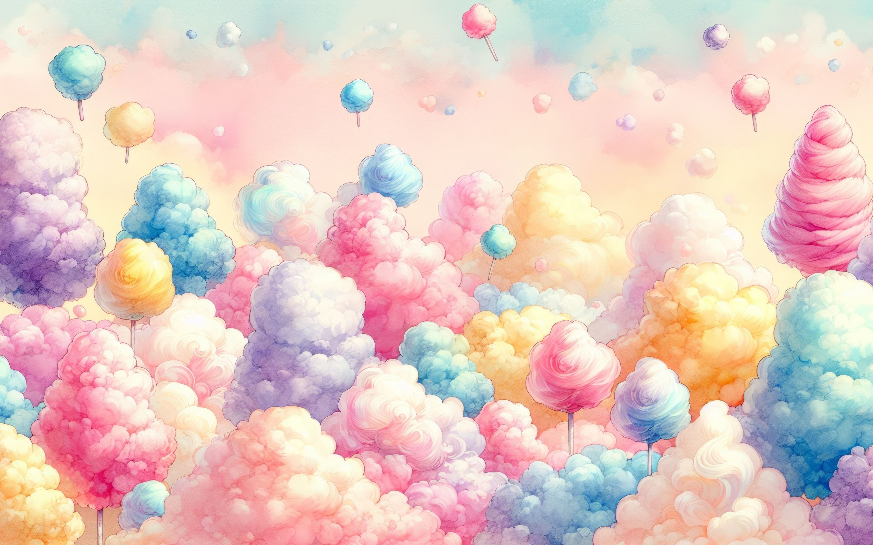 Cotton candy's clouds, colorful, art, 2880x1800 wallpaper