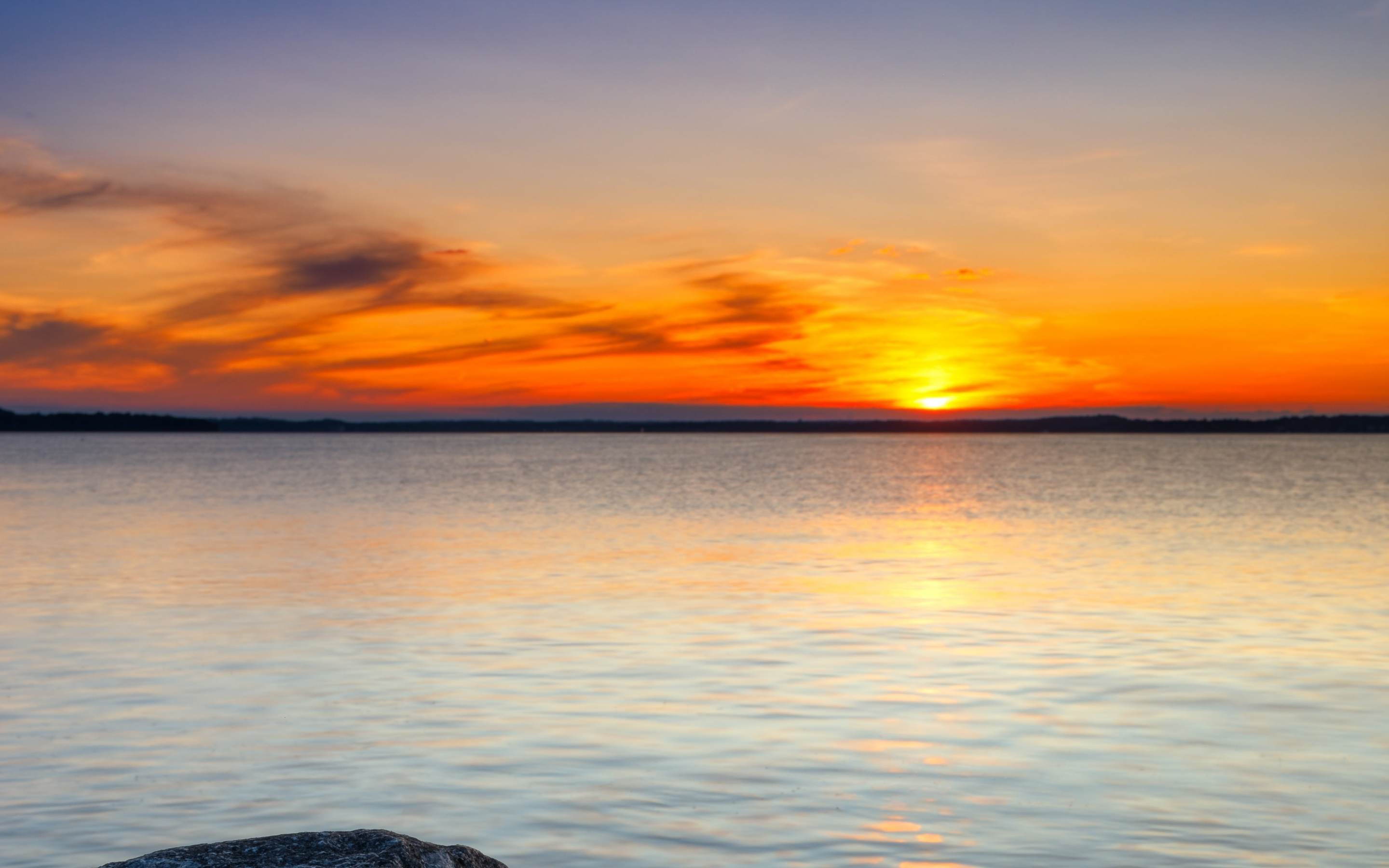 Sunset, seascape, rocks, yellow sky, 2880x1800 wallpaper