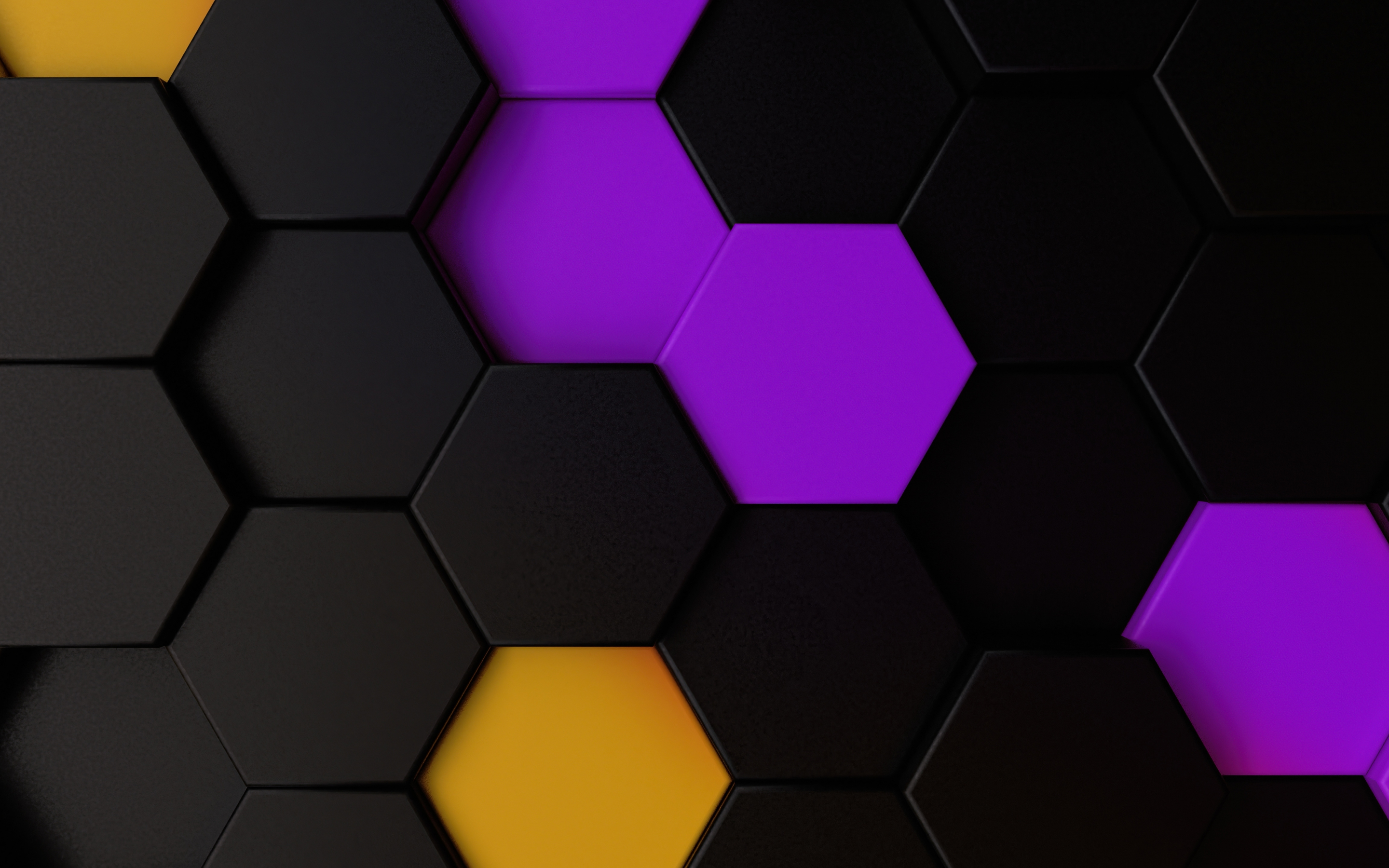 Purple-yellow dark polygons, hexagons, abstract, 2880x1800 wallpaper