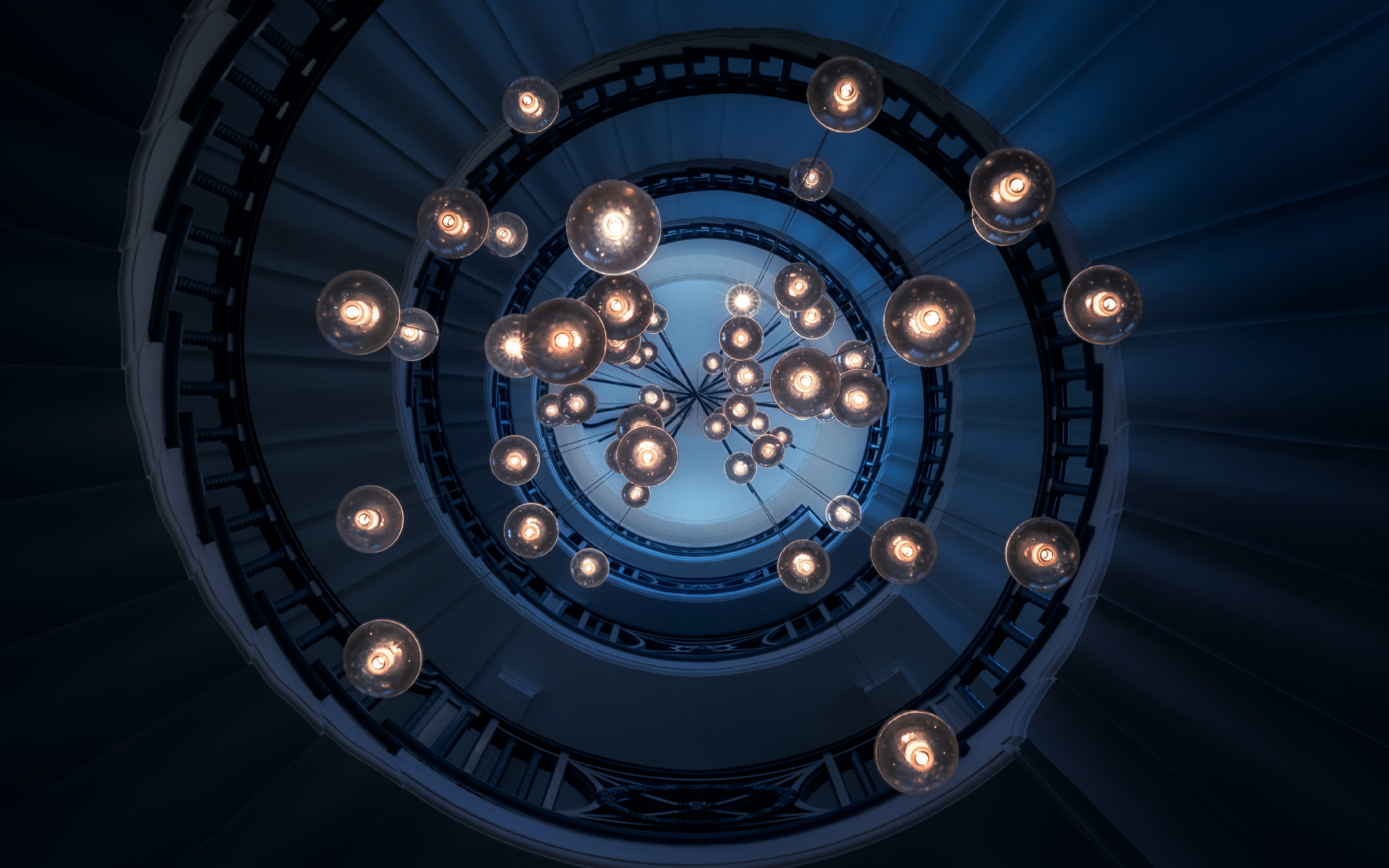 Staircase, lights, ceiling, spiral, architecture, interior, 2880x1800 wallpaper
