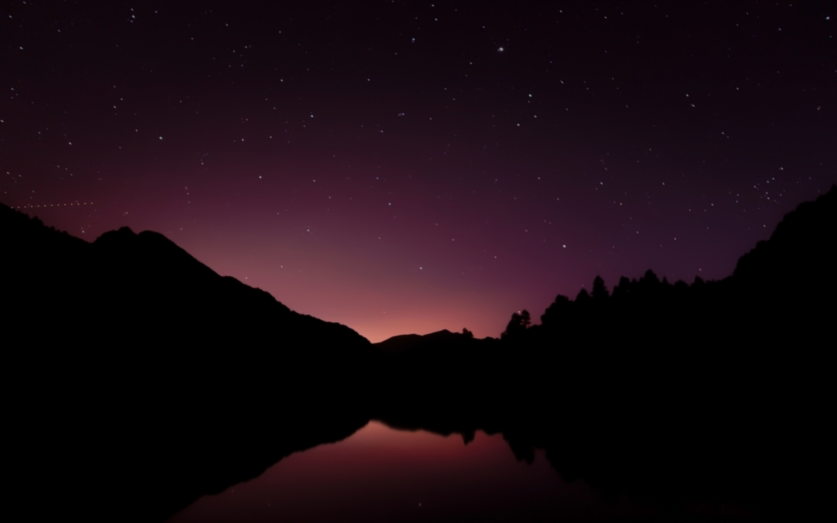 Silhouette, evening, lake, reflections, beautiful, 2880x1800 wallpaper