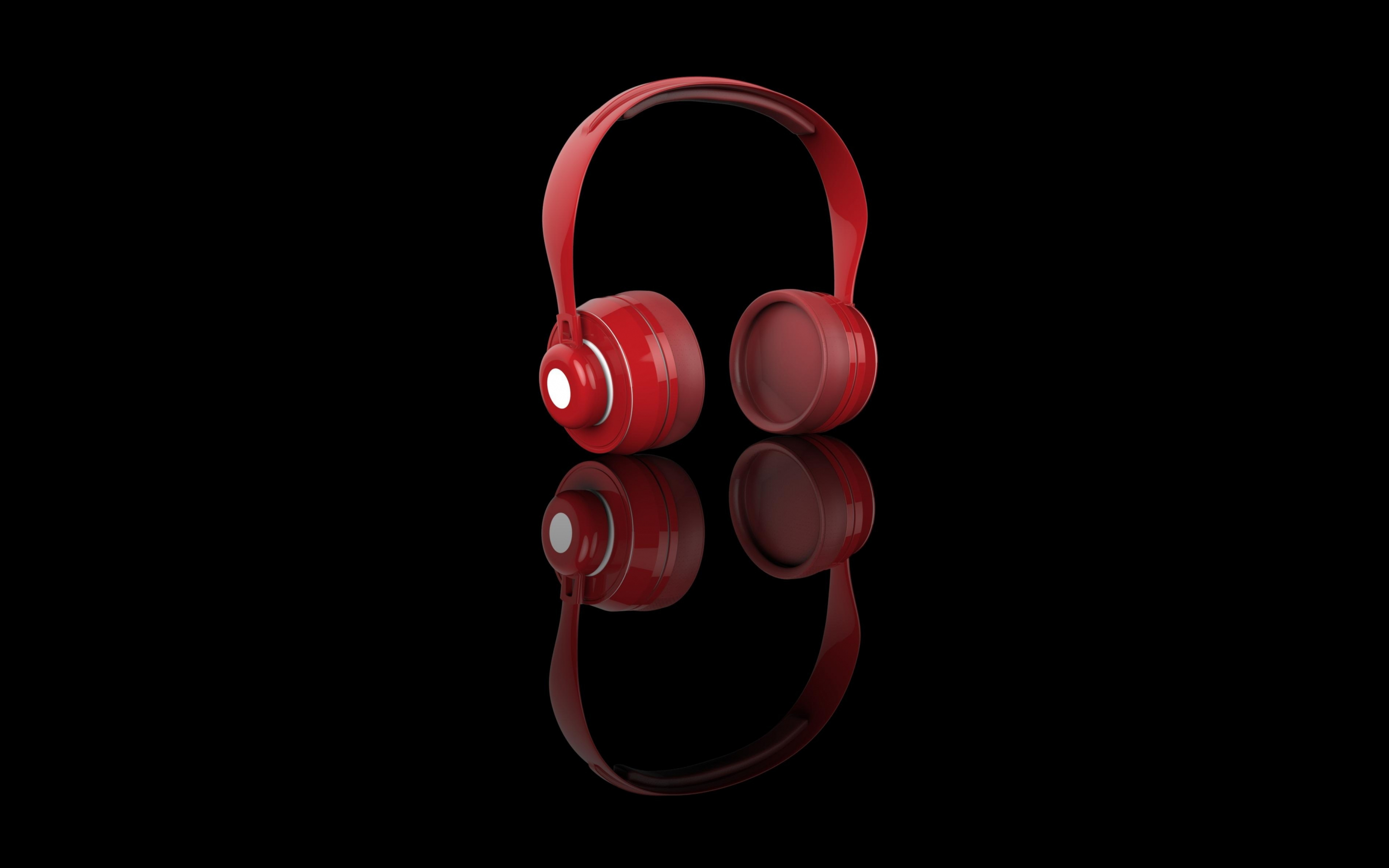 Red, headphone, music, reflections, minimal, 2880x1800 wallpaper
