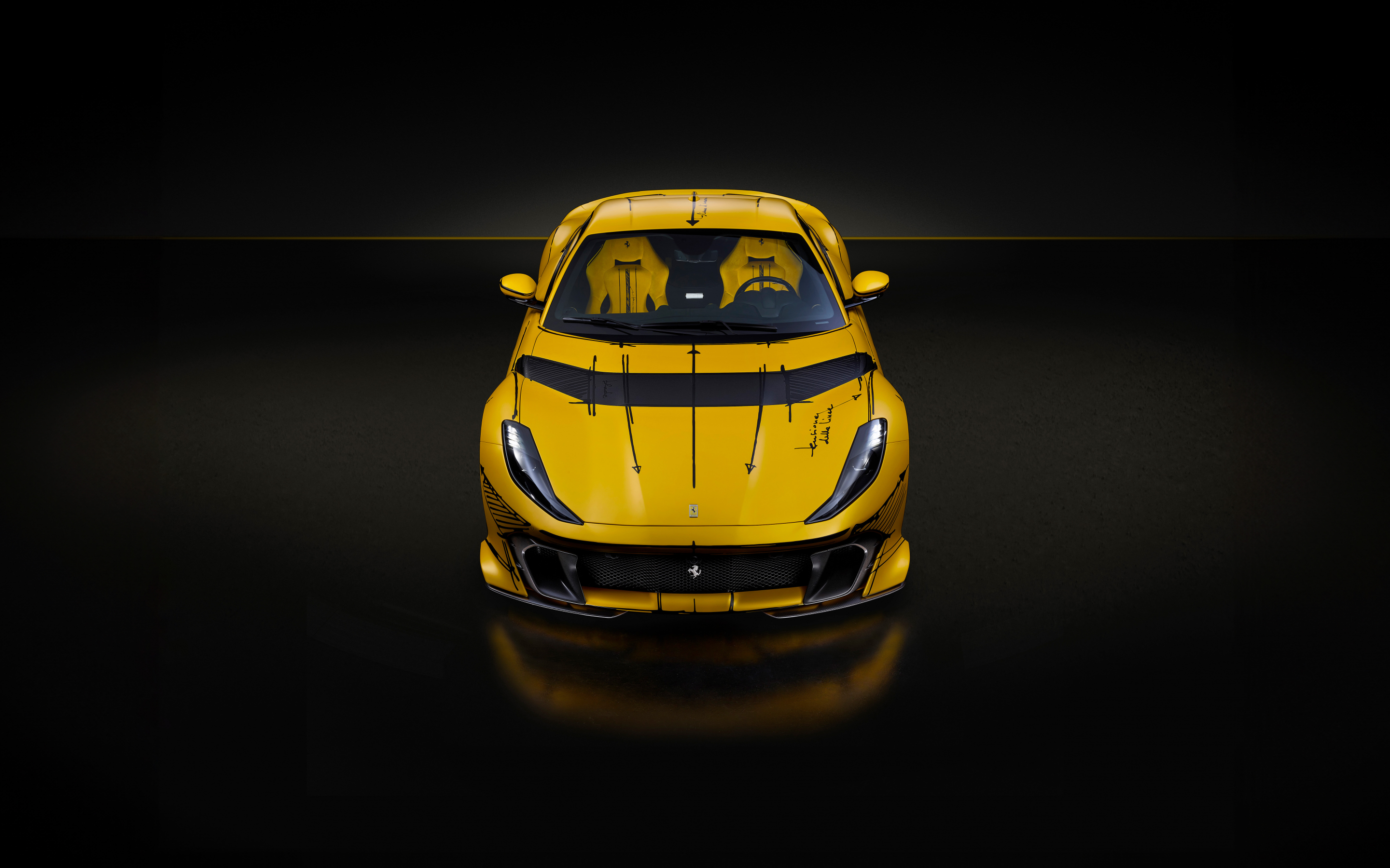 Ferrari 812 Competizione Tailor made, yellow sports car, front-view, 2880x1800 wallpaper