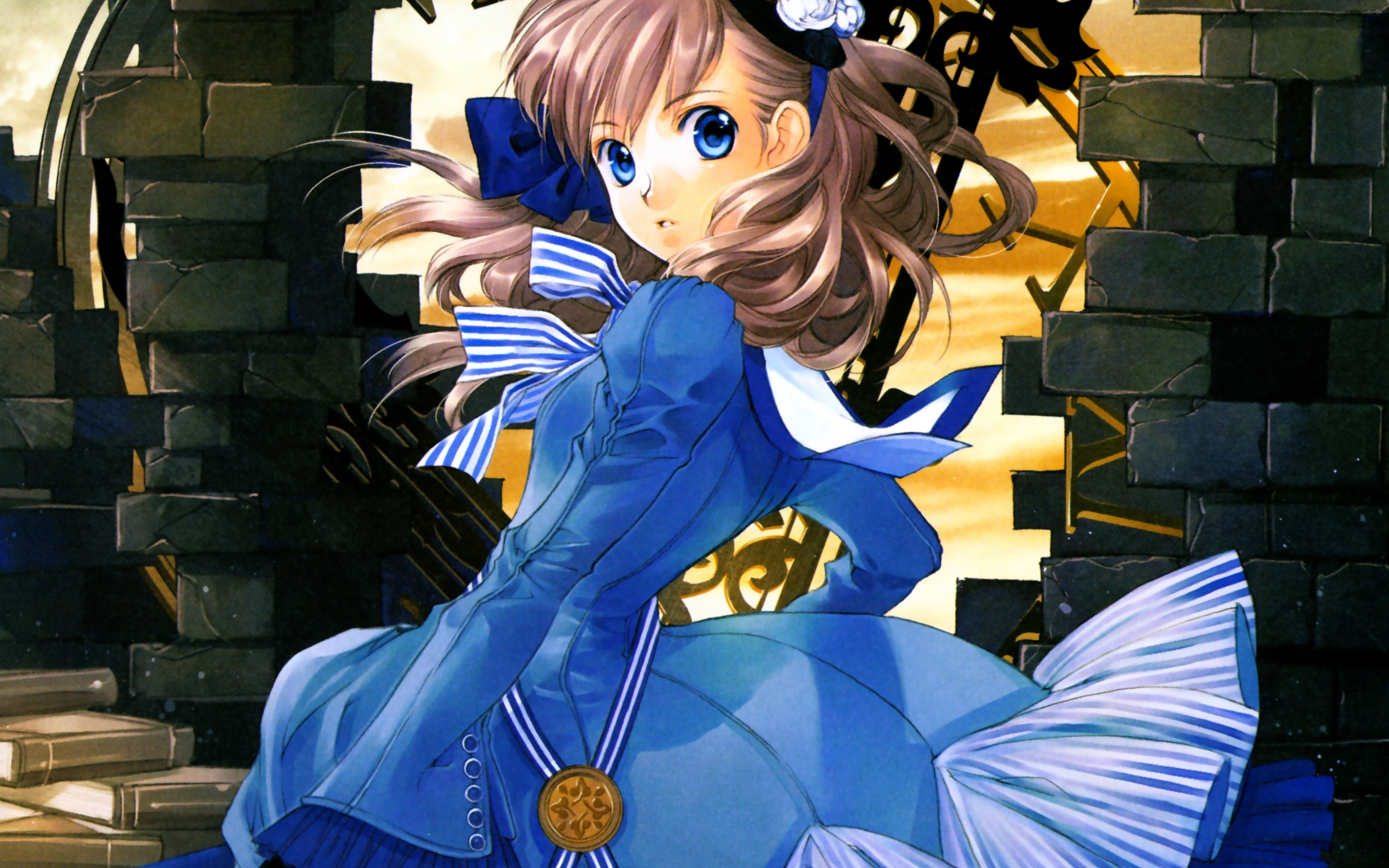 Blue dress, cute, beautiful, anime girl, 2880x1800 wallpaper