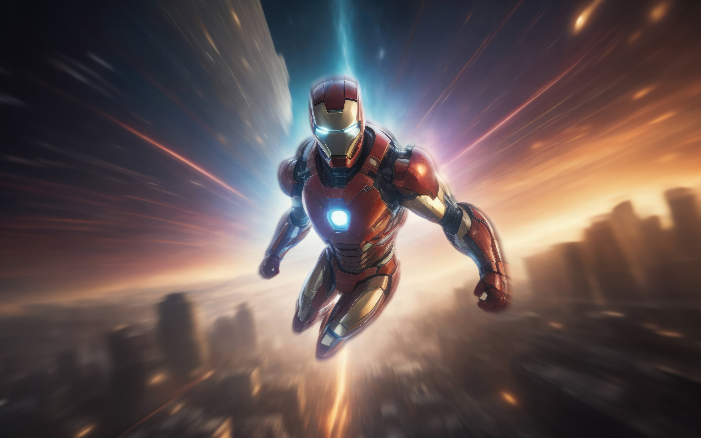 Iron Man, flight in the sky, art, 2880x1800 wallpaper
