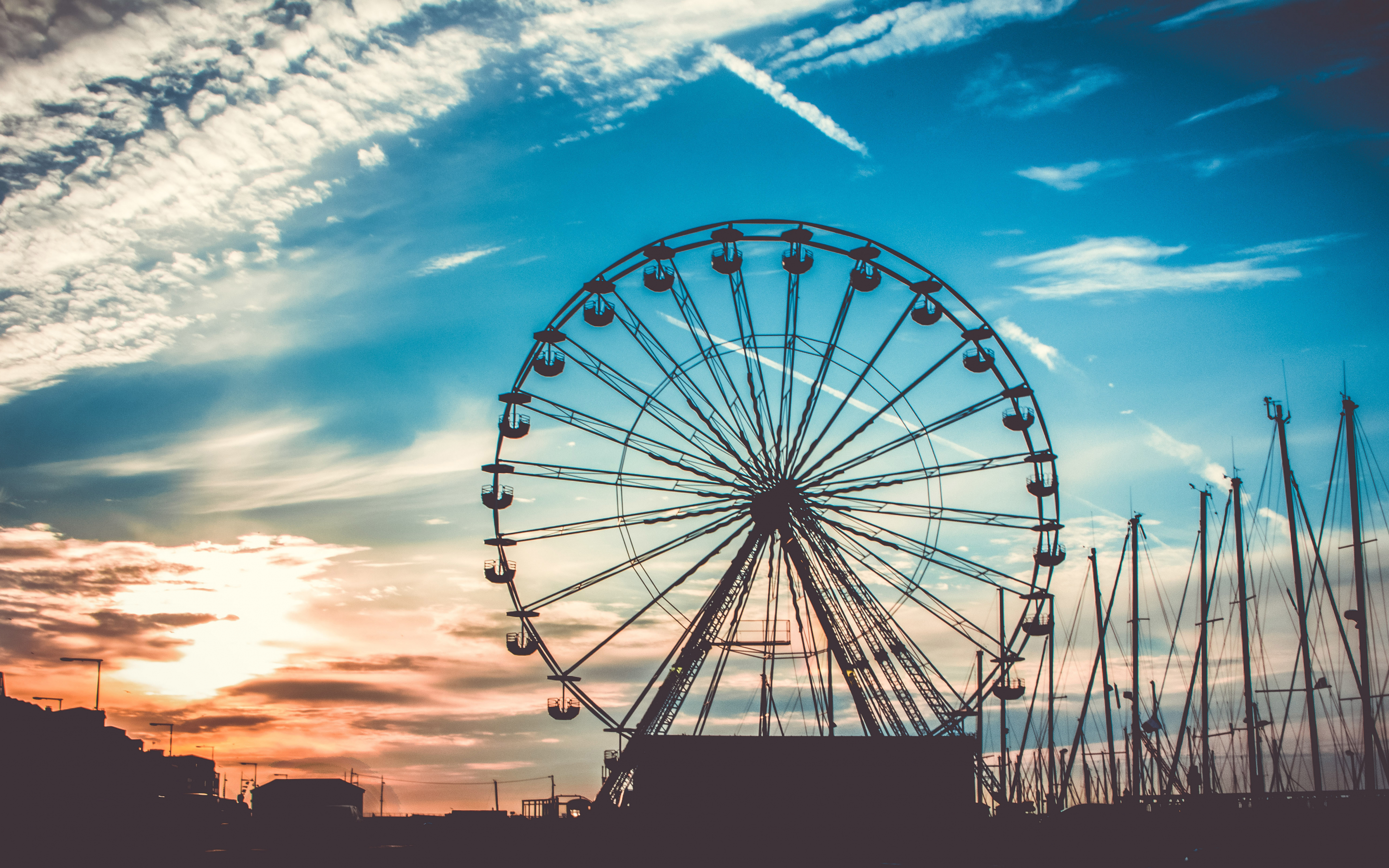 Ferris wheel, sky, sunset, 2880x1800 wallpaper