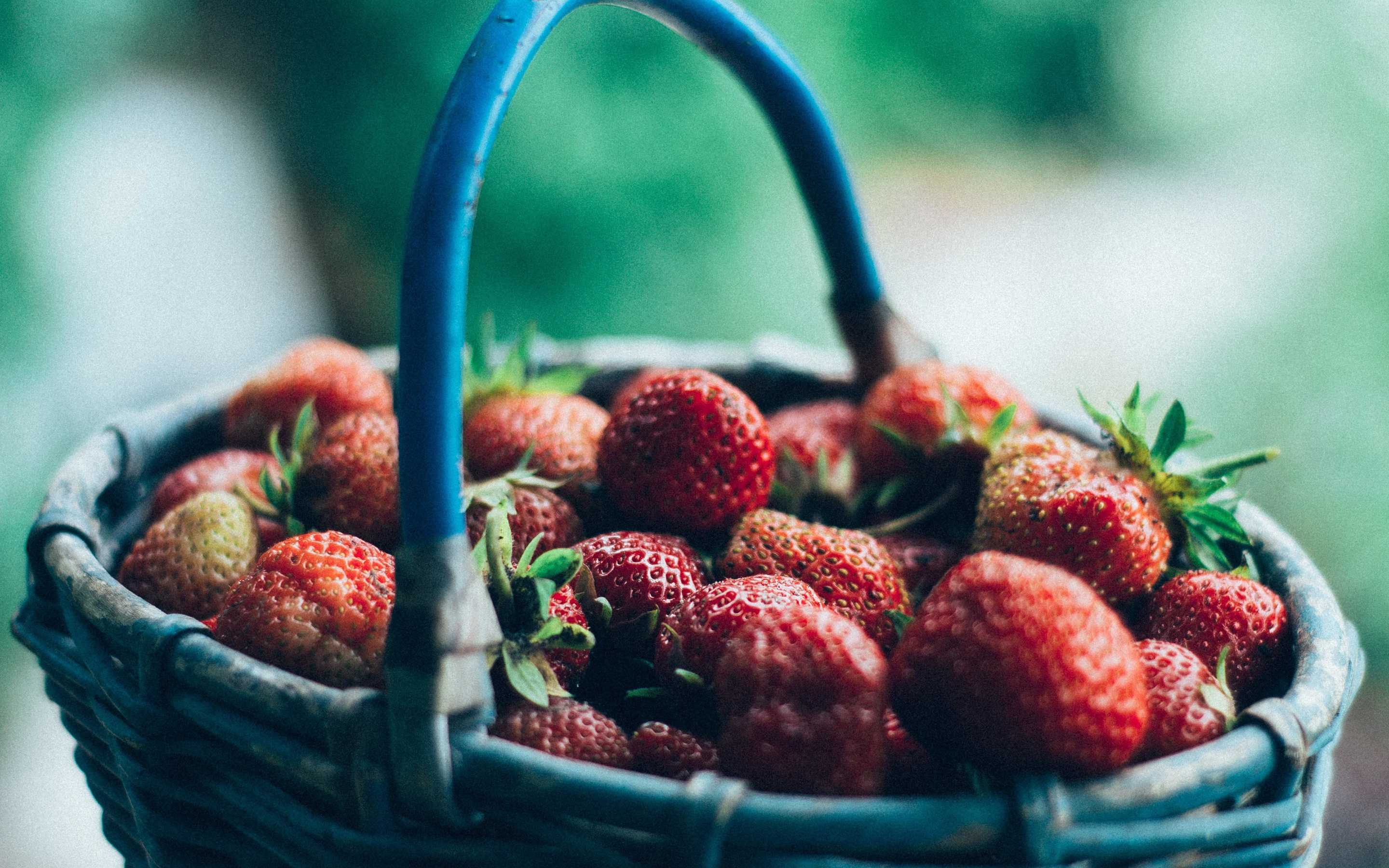 Strawberries, red, basket, 2880x1800 wallpaper
