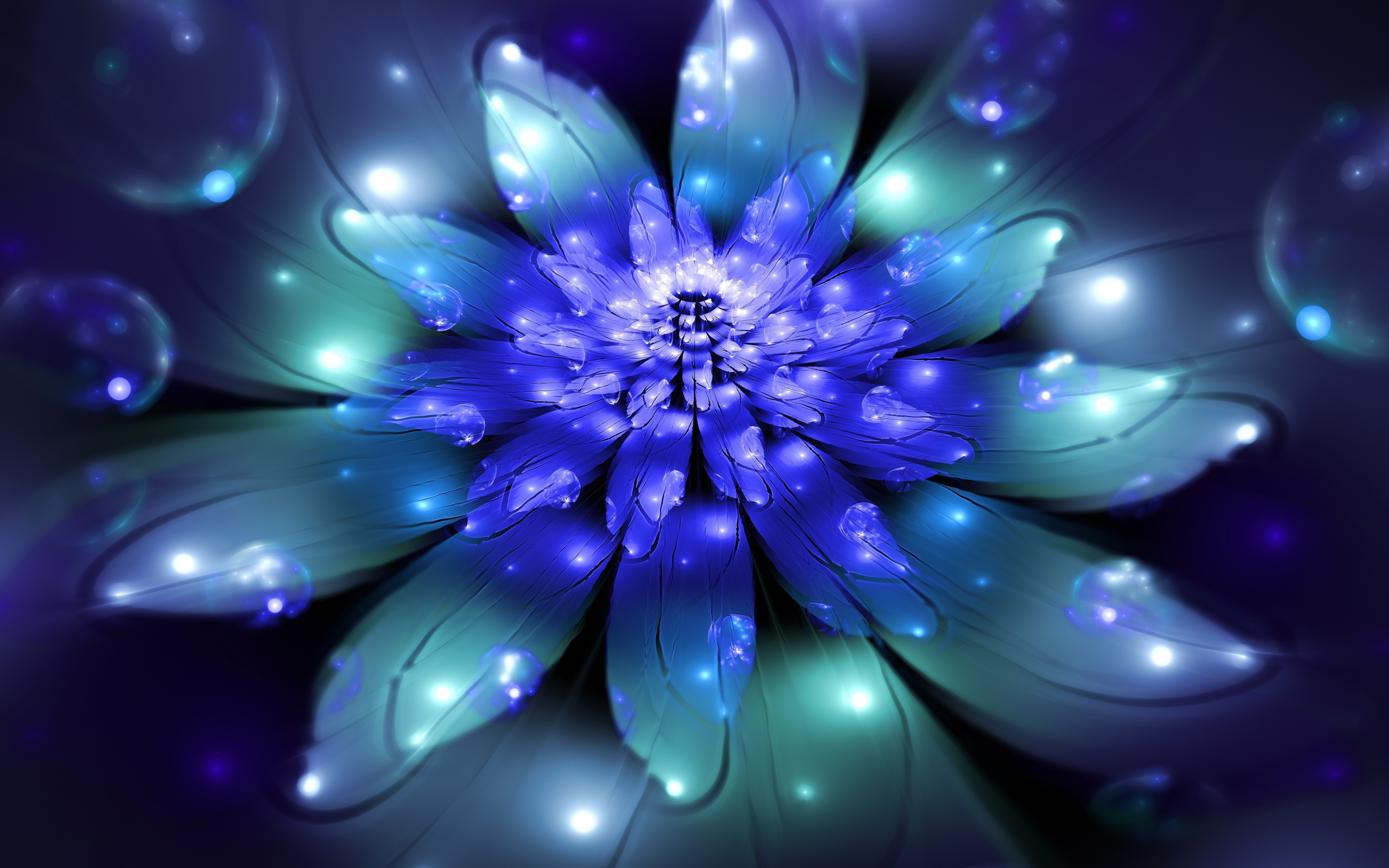 Blue & bright flower, digital art, 2880x1800 wallpaper