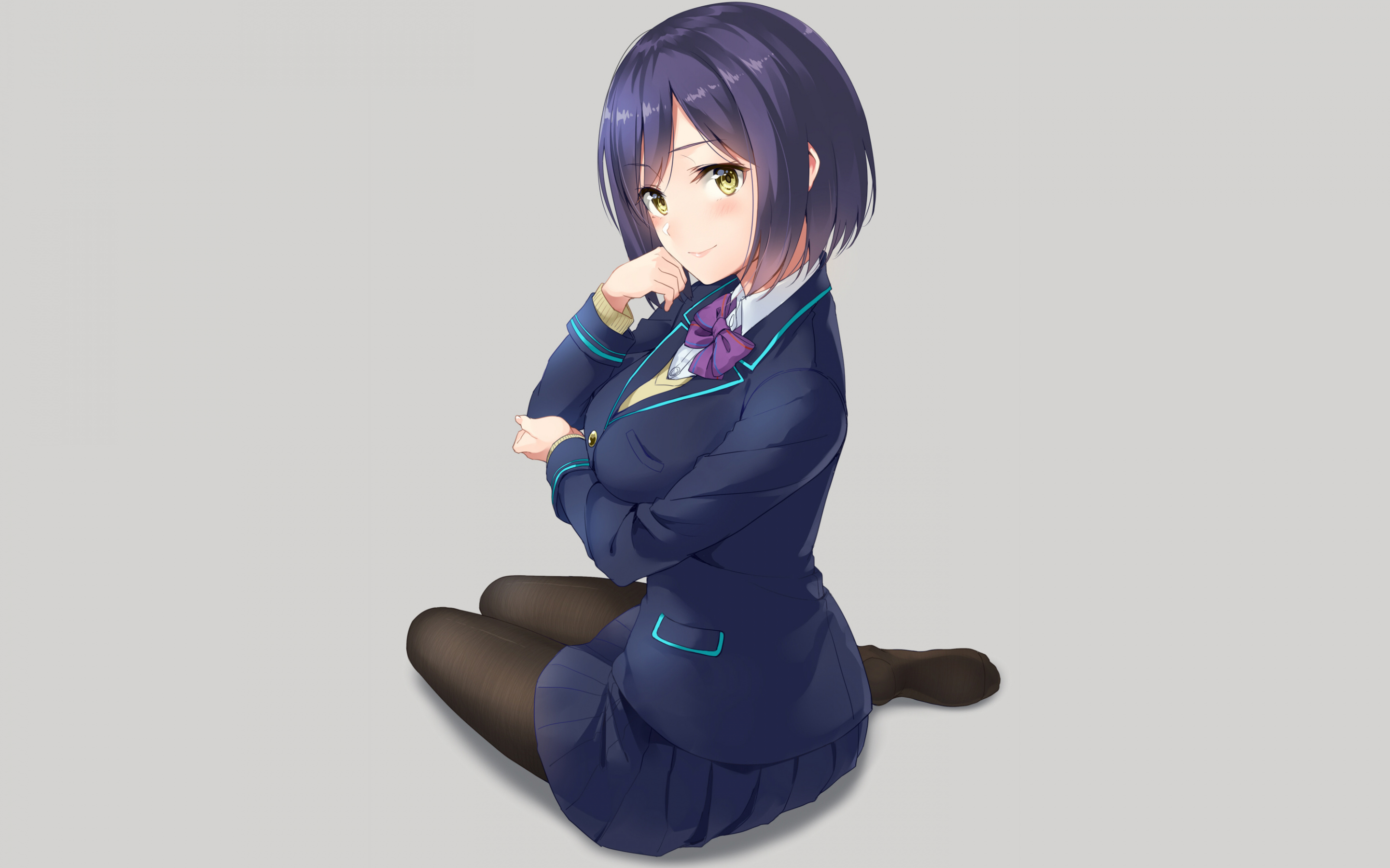 Calm, cute, anime girl, school uniform, 2880x1800 wallpaper