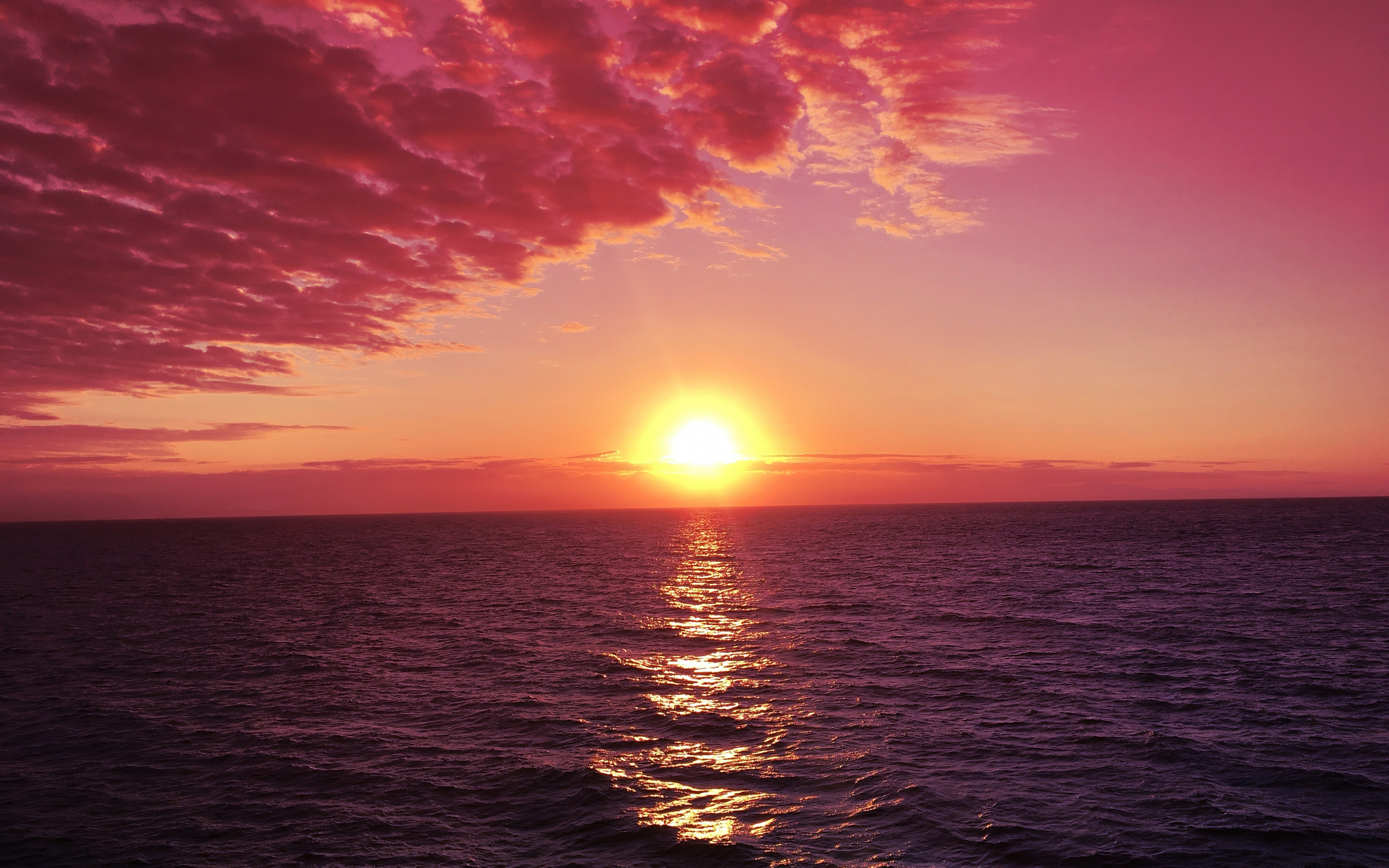 Sunrises, red-pink sky, sea, nature, 2880x1800 wallpaper