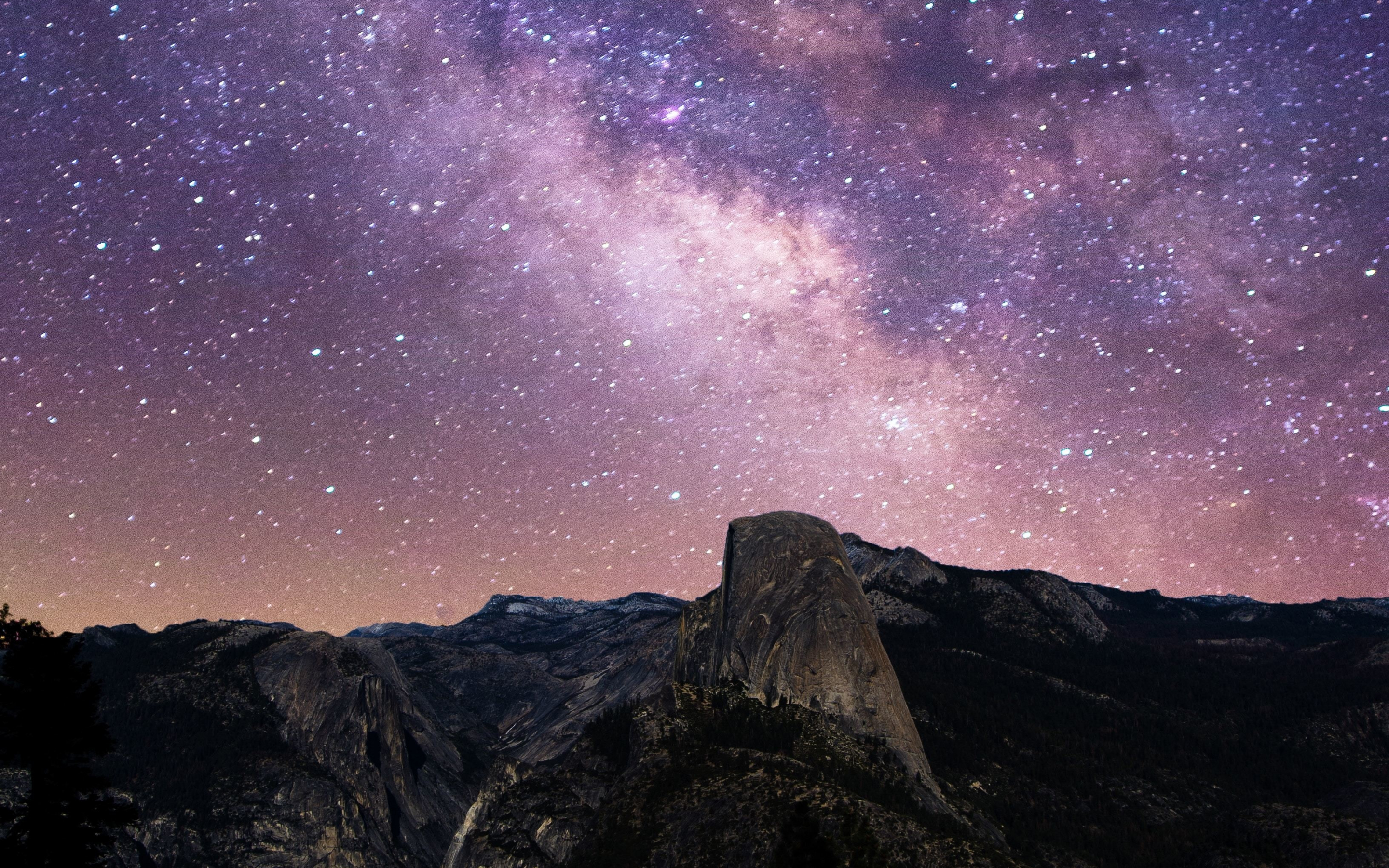 Yosemite valley, half dome, national park, milky way, night, 2880x1800 wallpaper