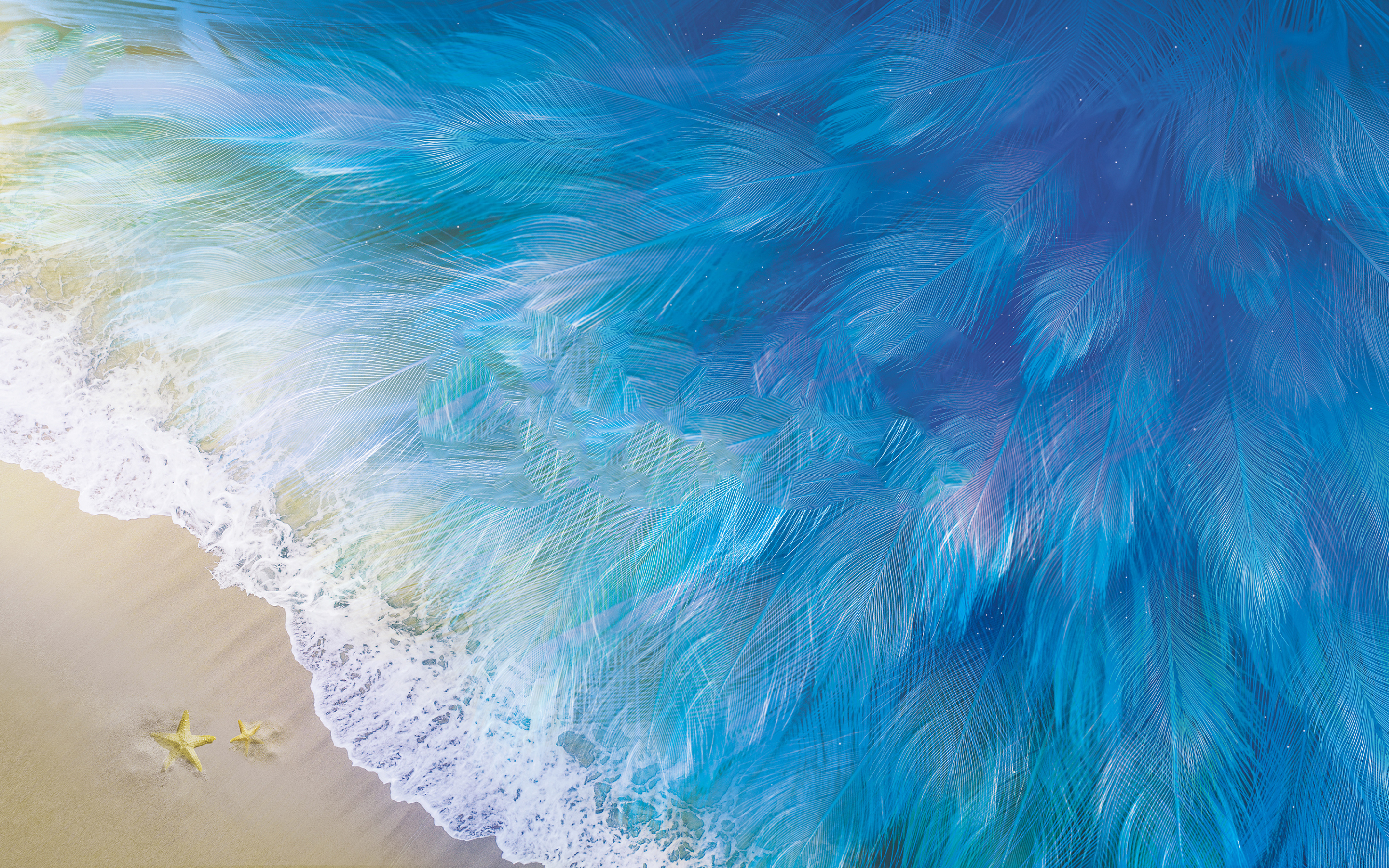 Frozen Beach, feathers pattern, Vivo X27 Stock, blue sea, 2880x1800 wallpaper
