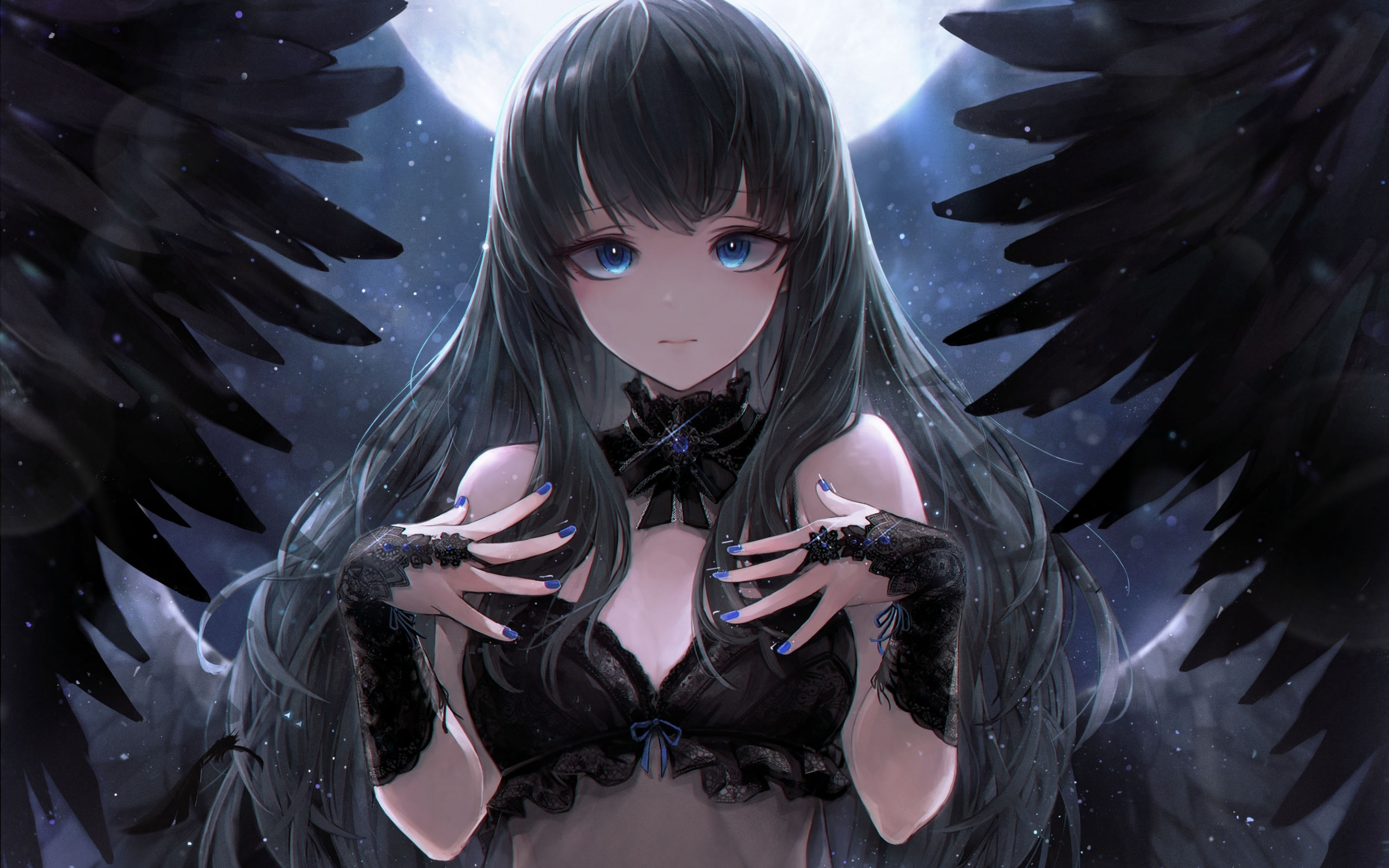Black Angel, cute, anime girl, art, 2880x1800 wallpaper
