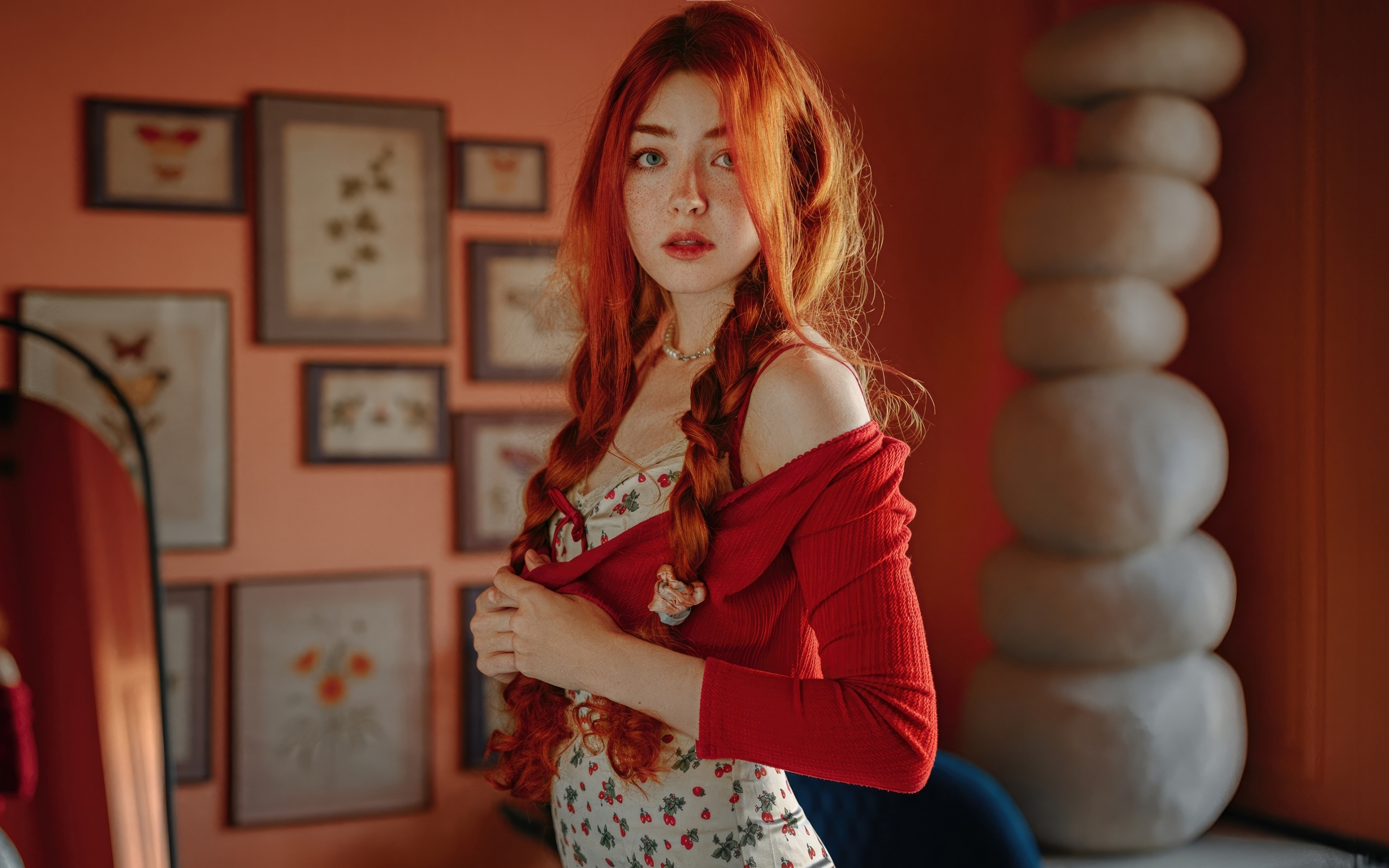 Redhead girl, model, cute pony tails, 2880x1800 wallpaper