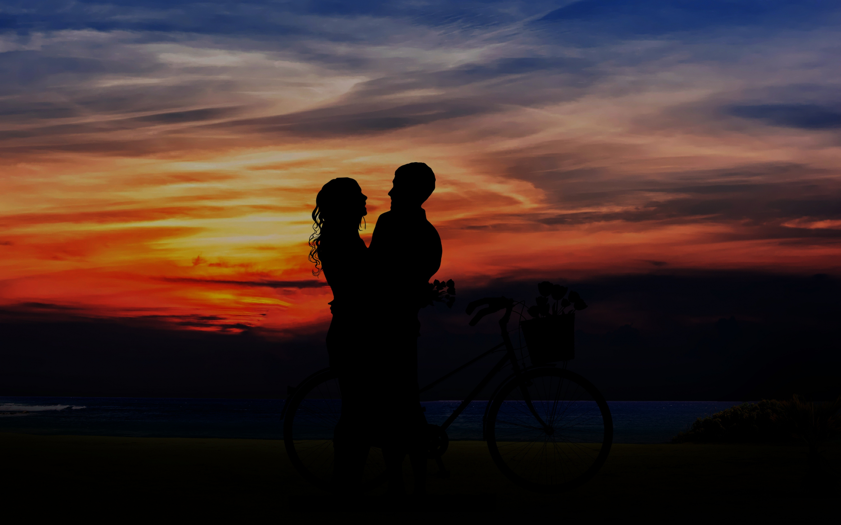 Couple, love, sunset, outdoor, 2880x1800 wallpaper