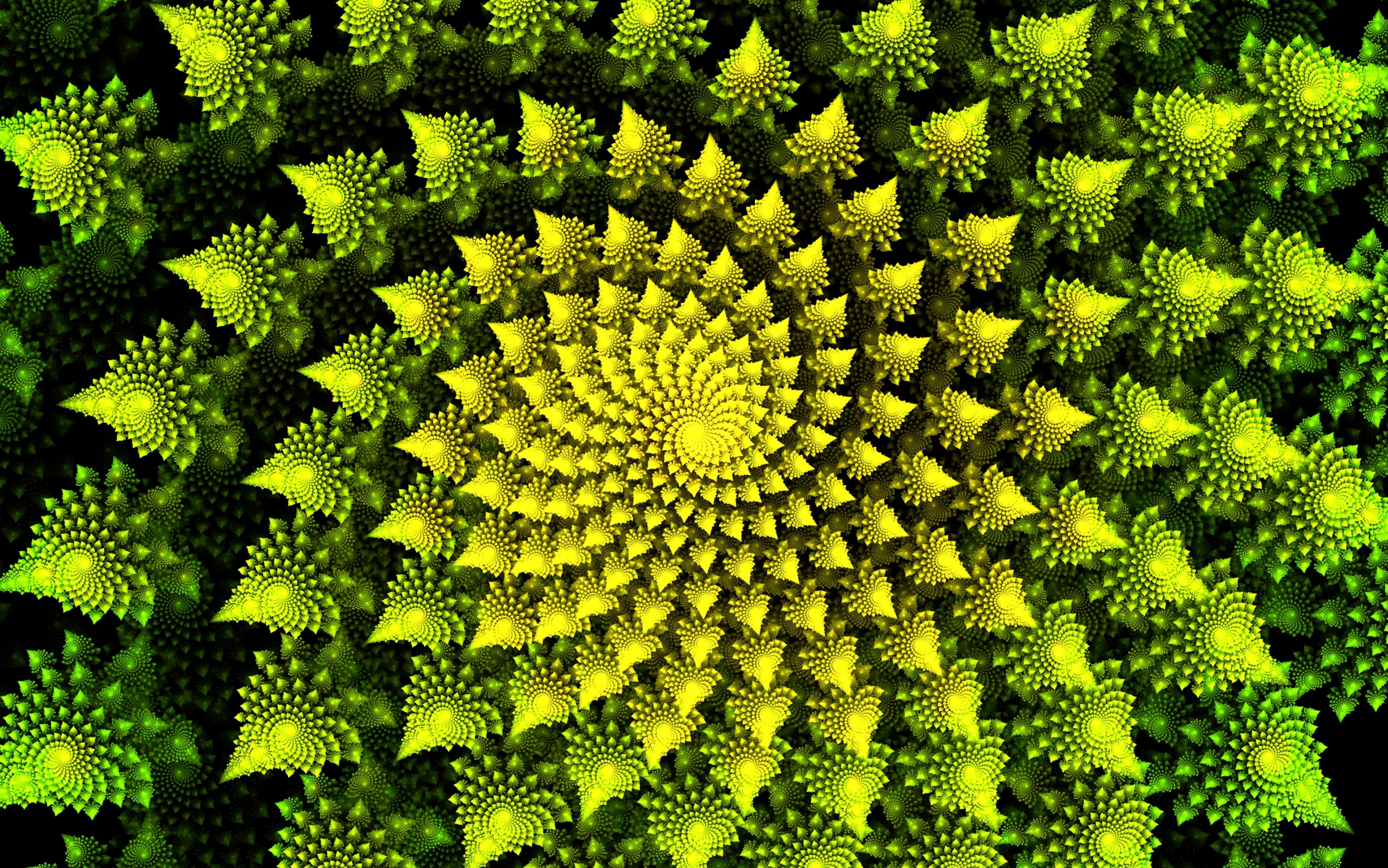 Fractal, spiral, bright green pattern, 2880x1800 wallpaper