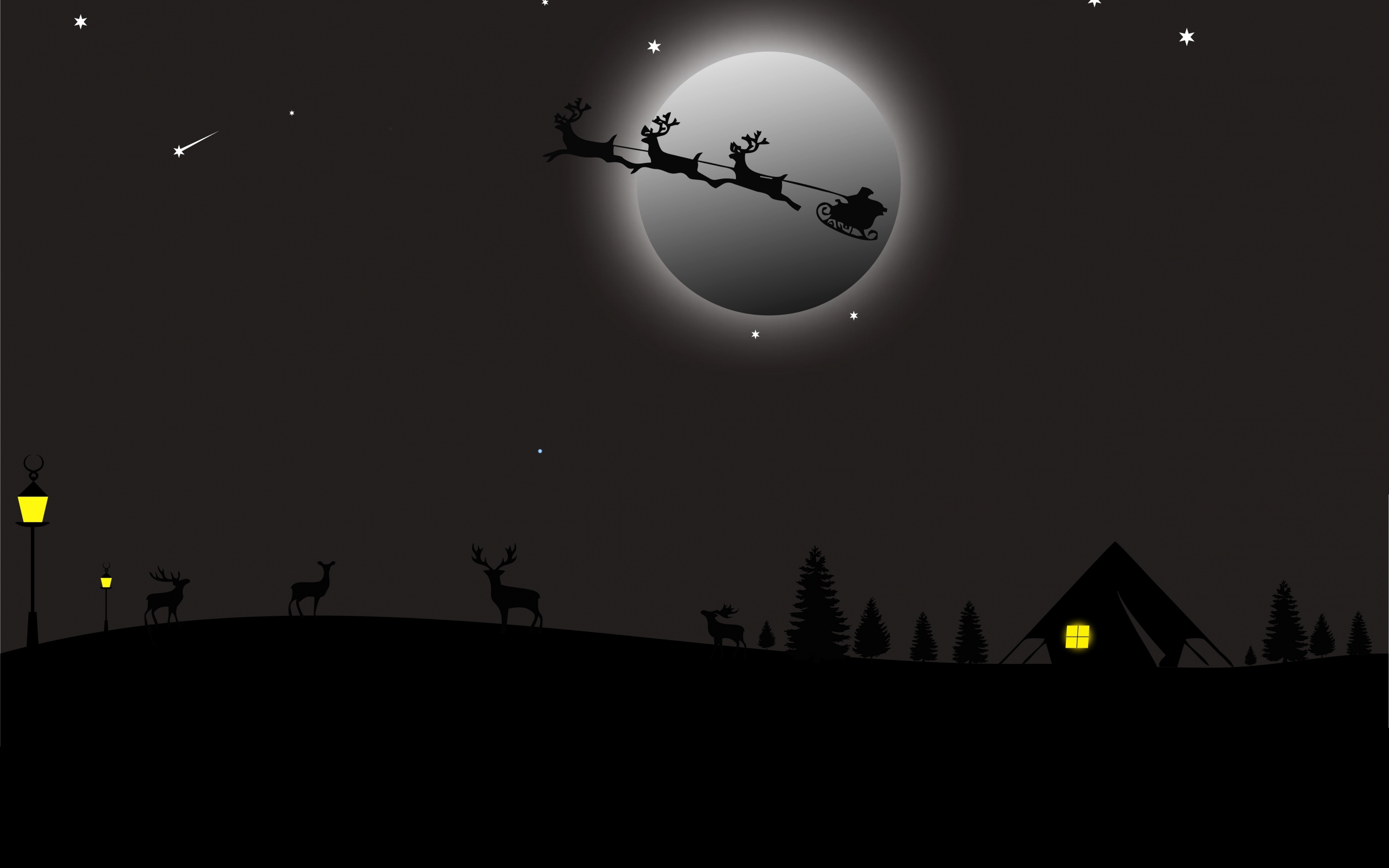 Santa, winter, sky, night, silhouette, art, 2880x1800 wallpaper