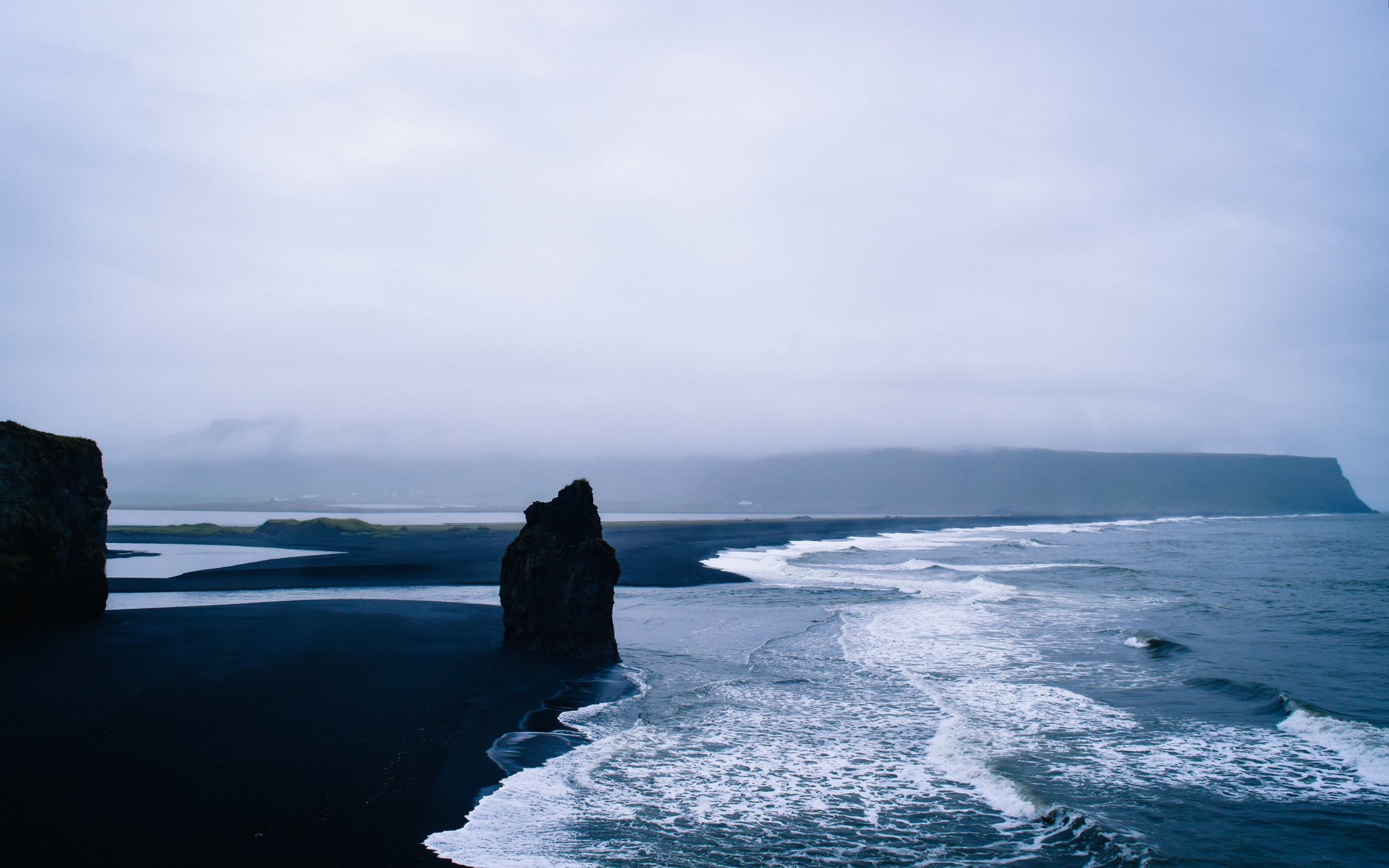 Beach, blue-dark, sea waves, sea, nature, Iceland, 2880x1800 wallpaper