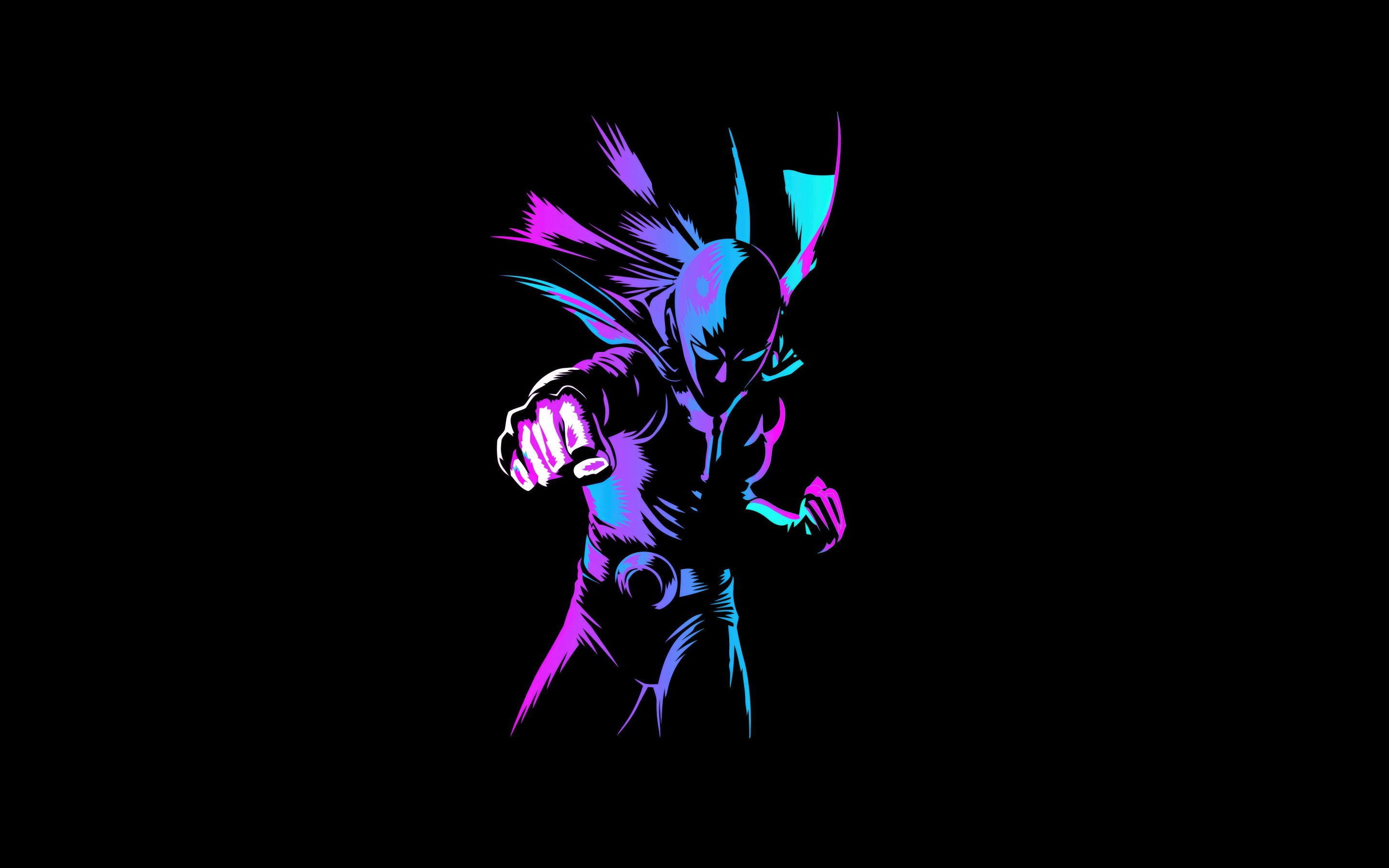 Saitama of One Punch man, neon OLED dark, anime, 2880x1800 wallpaper