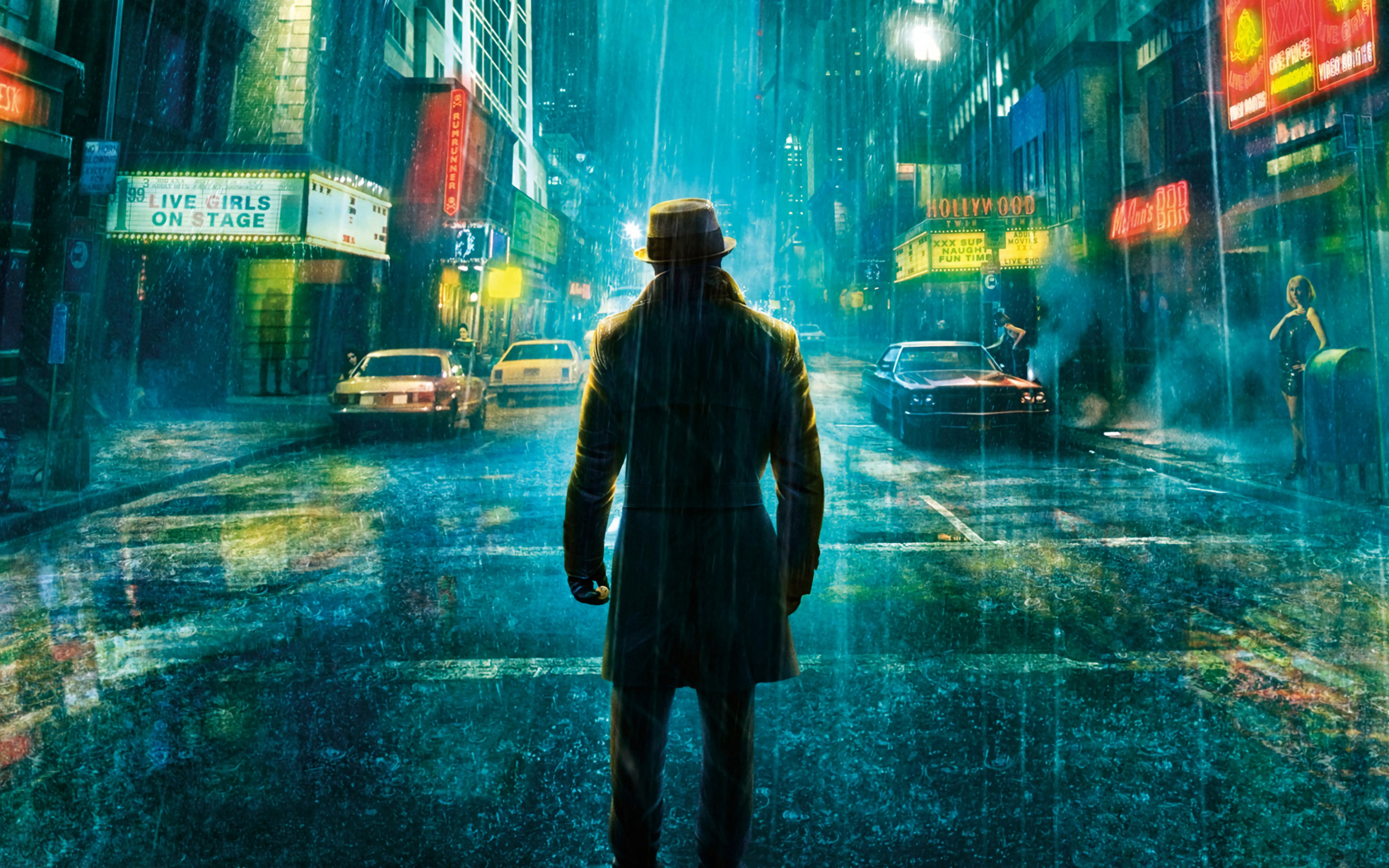 Rorschach Waifu, rain, Watchmen, movie, street, 2880x1800 wallpaper