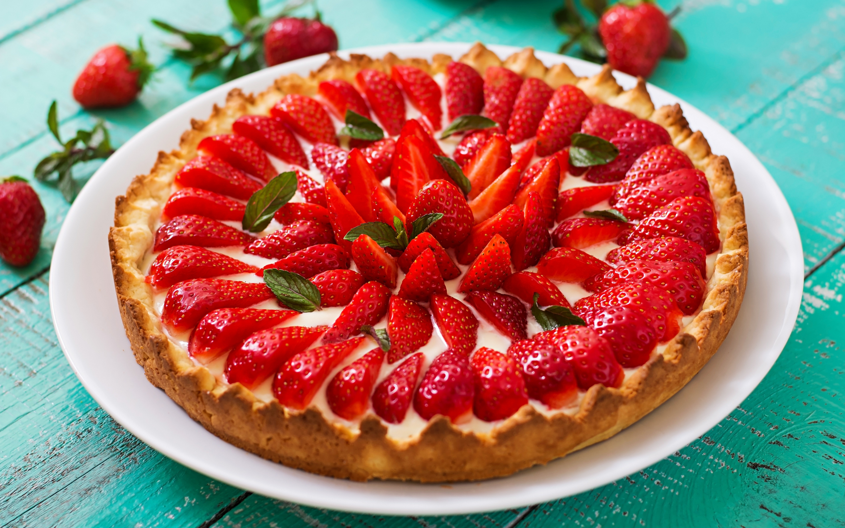 Strawberry pie, cake, food, 2880x1800 wallpaper