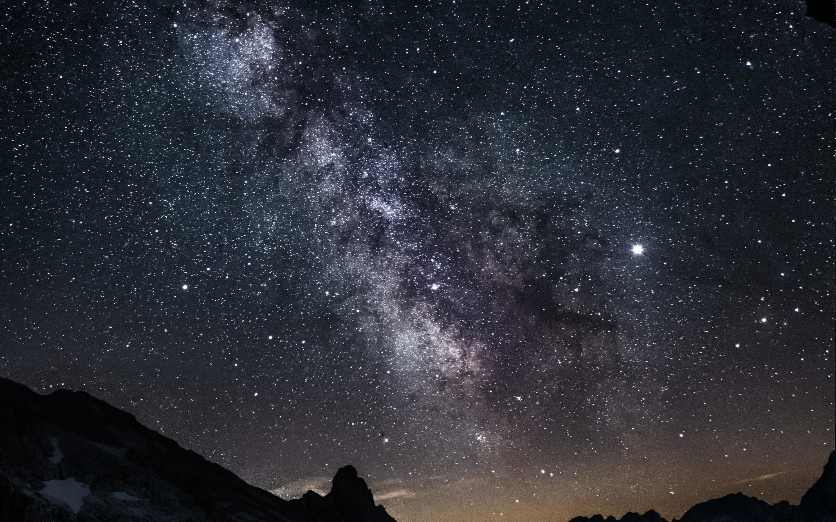 Valley, mountain, night, starry sky, 2880x1800 wallpaper