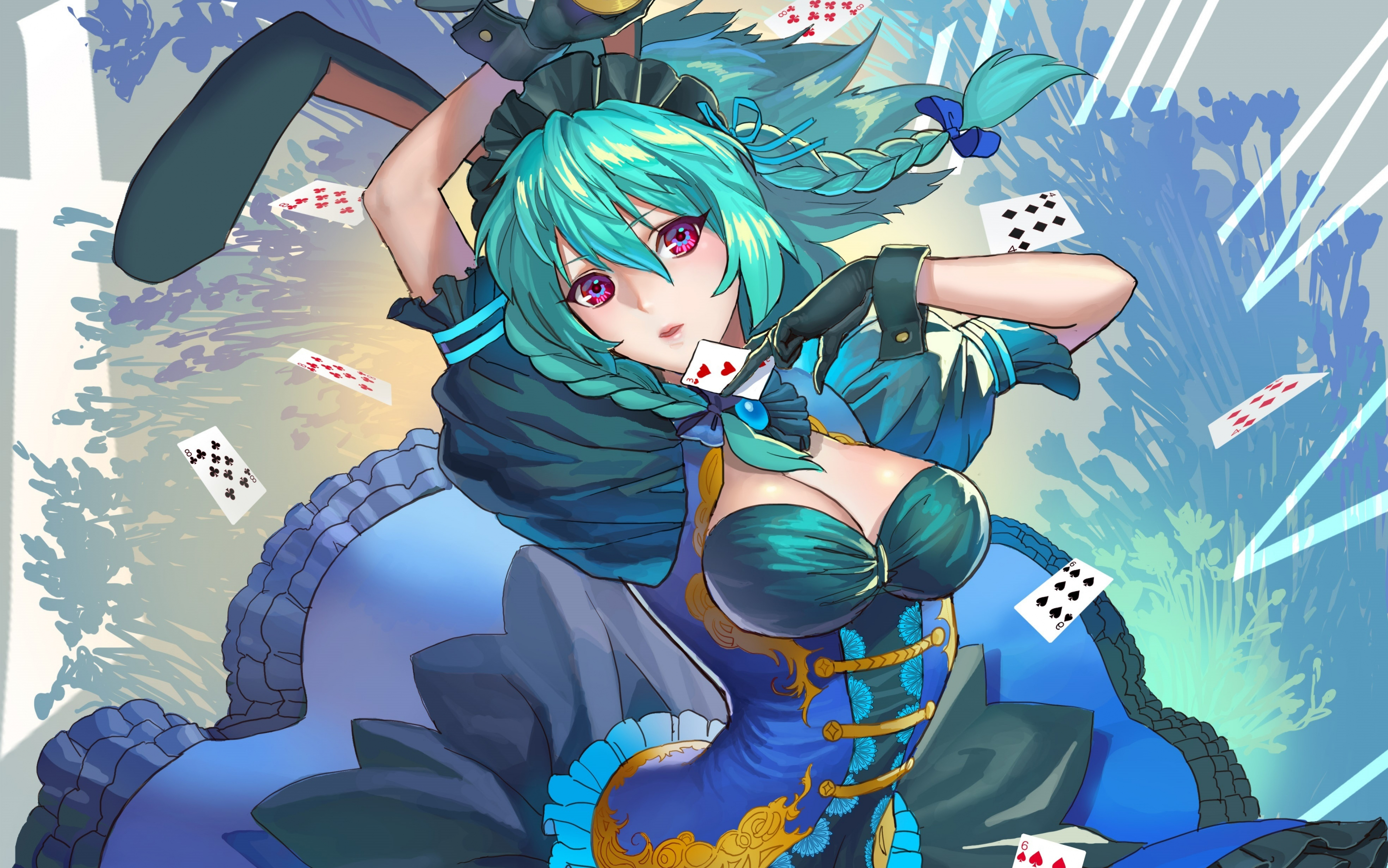 Anime girl, artwork, original, green hair, 2880x1800 wallpaper