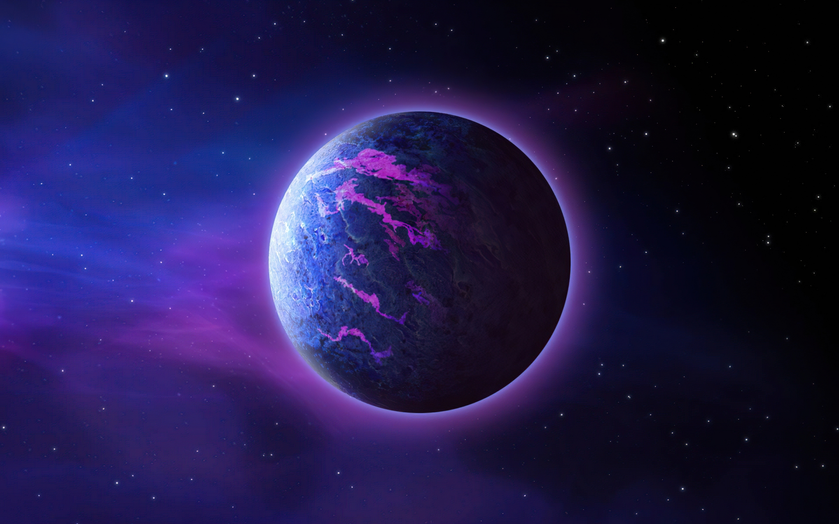 Blue-violet planet, fantasy, 2880x1800 wallpaper
