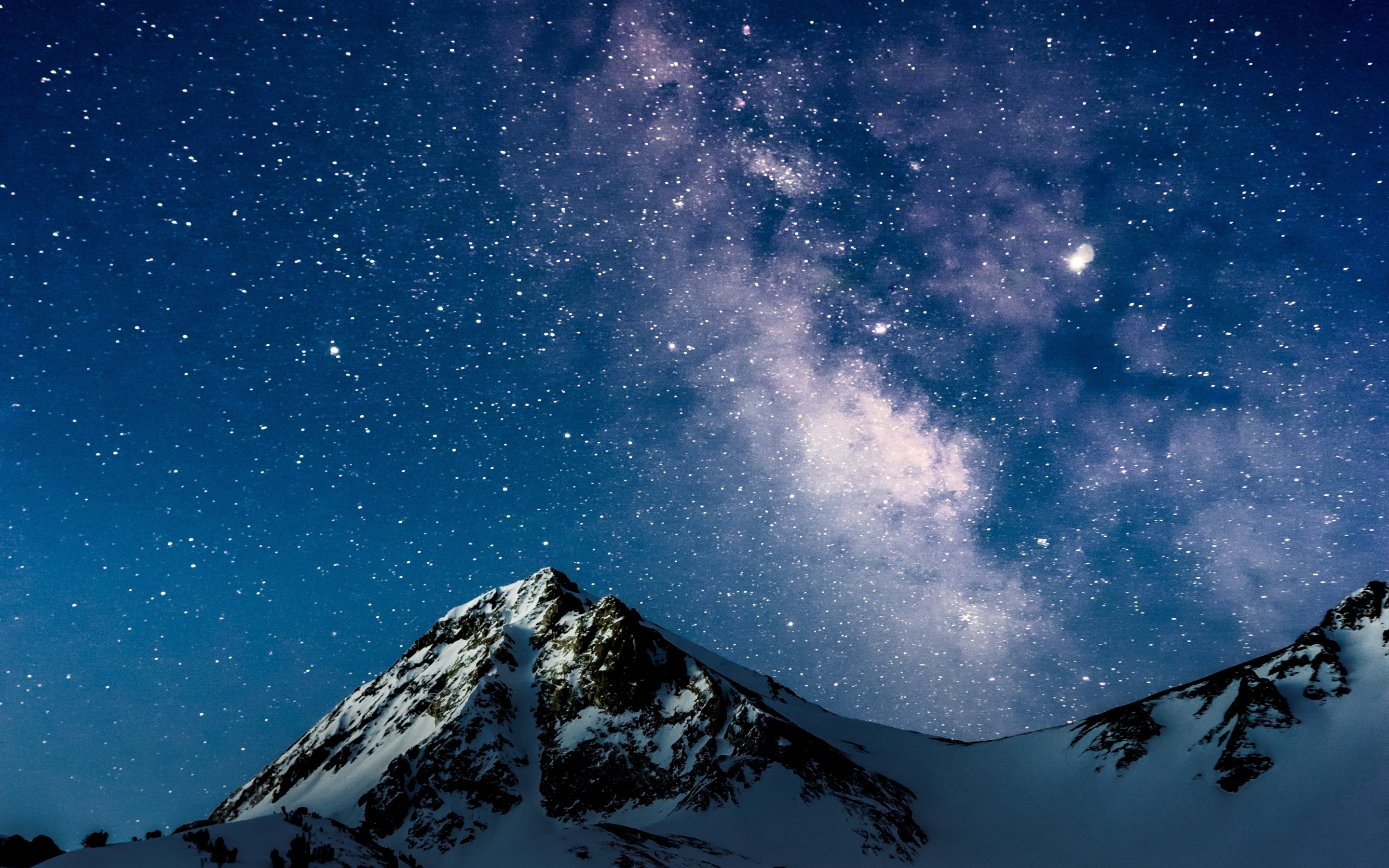 Starry night, outdoor, mountains, landscape, 2880x1800 wallpaper