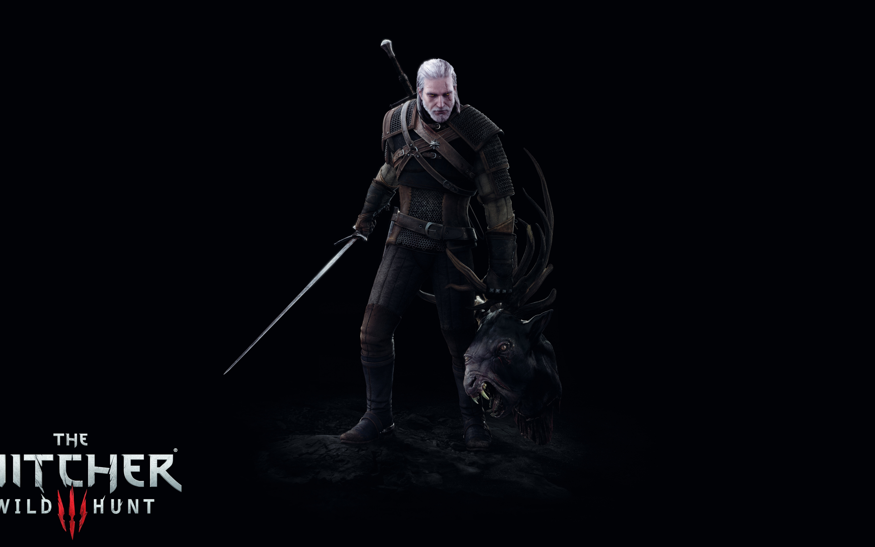 Minimal, Warrior, dark, The Witcher 3: Wild Hunt, 2880x1800 wallpaper