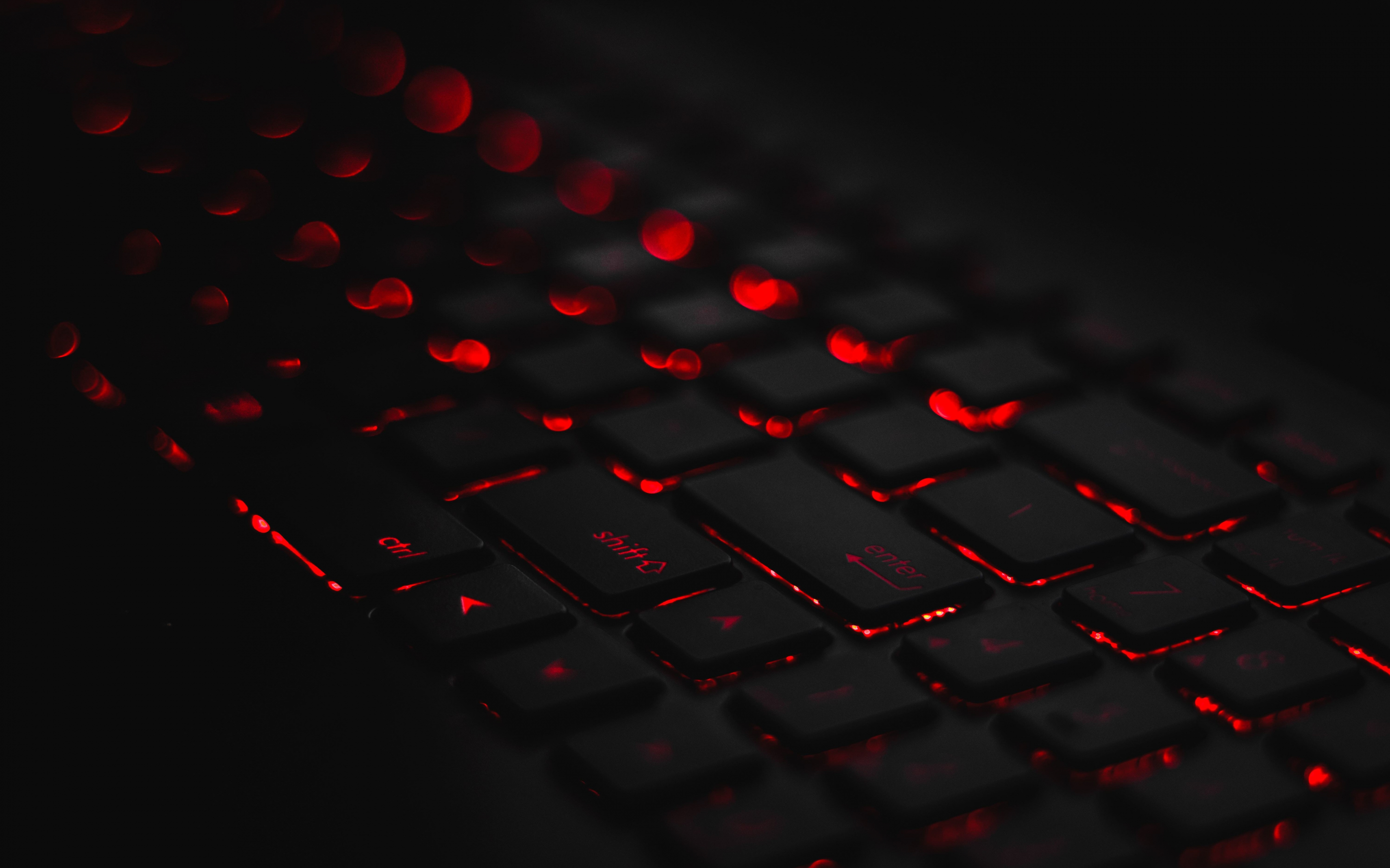 Keyboard, dark, red glow, 2880x1800 wallpaper