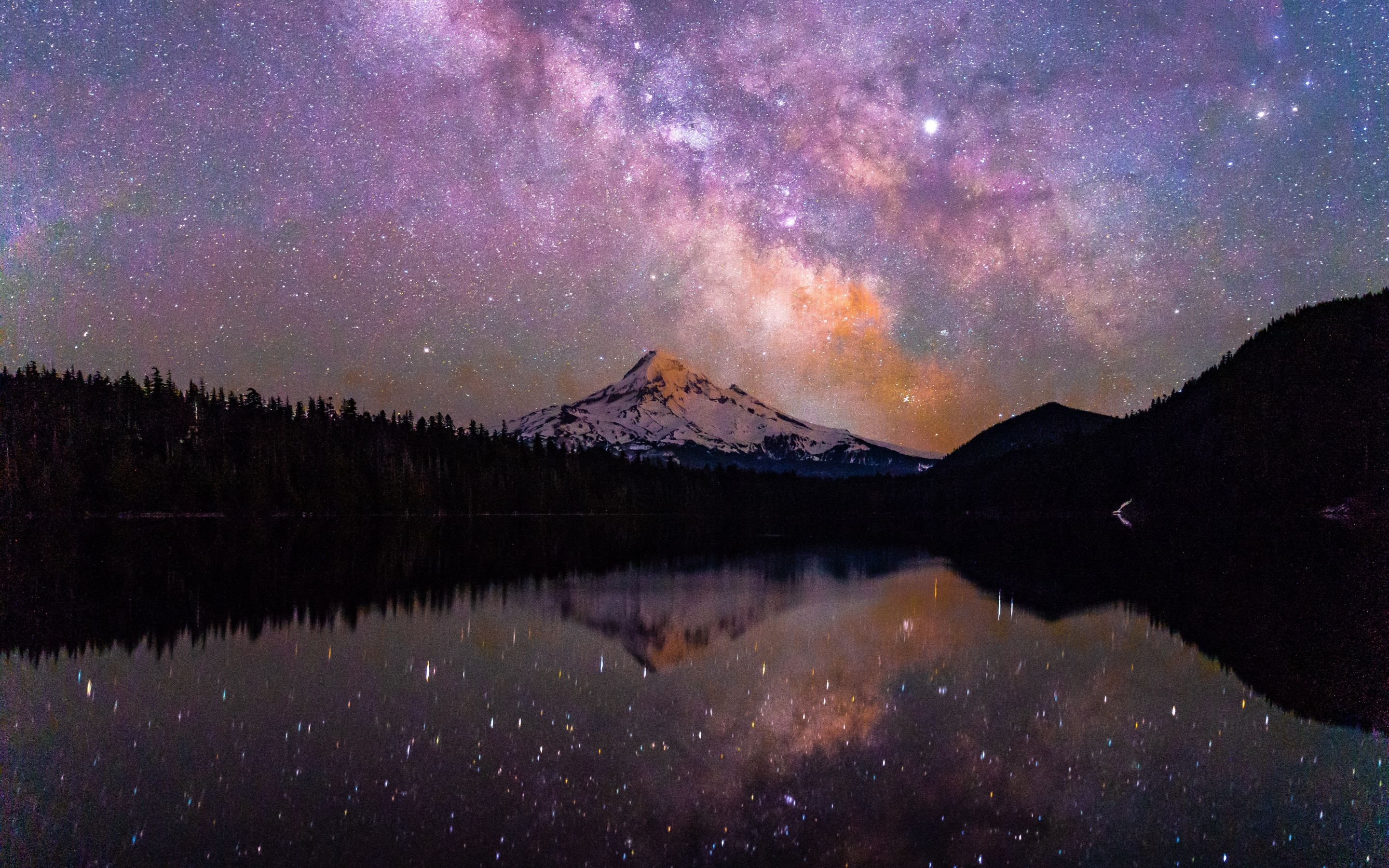 Night, starry sky, mountain peak, reflections, 2880x1800 wallpaper