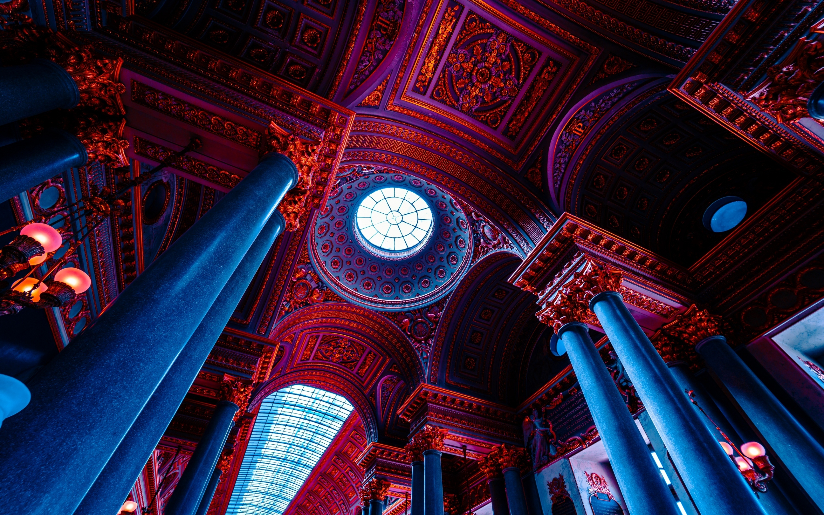 Interior, red colored dome, architecture, dome, 2880x1800 wallpaper