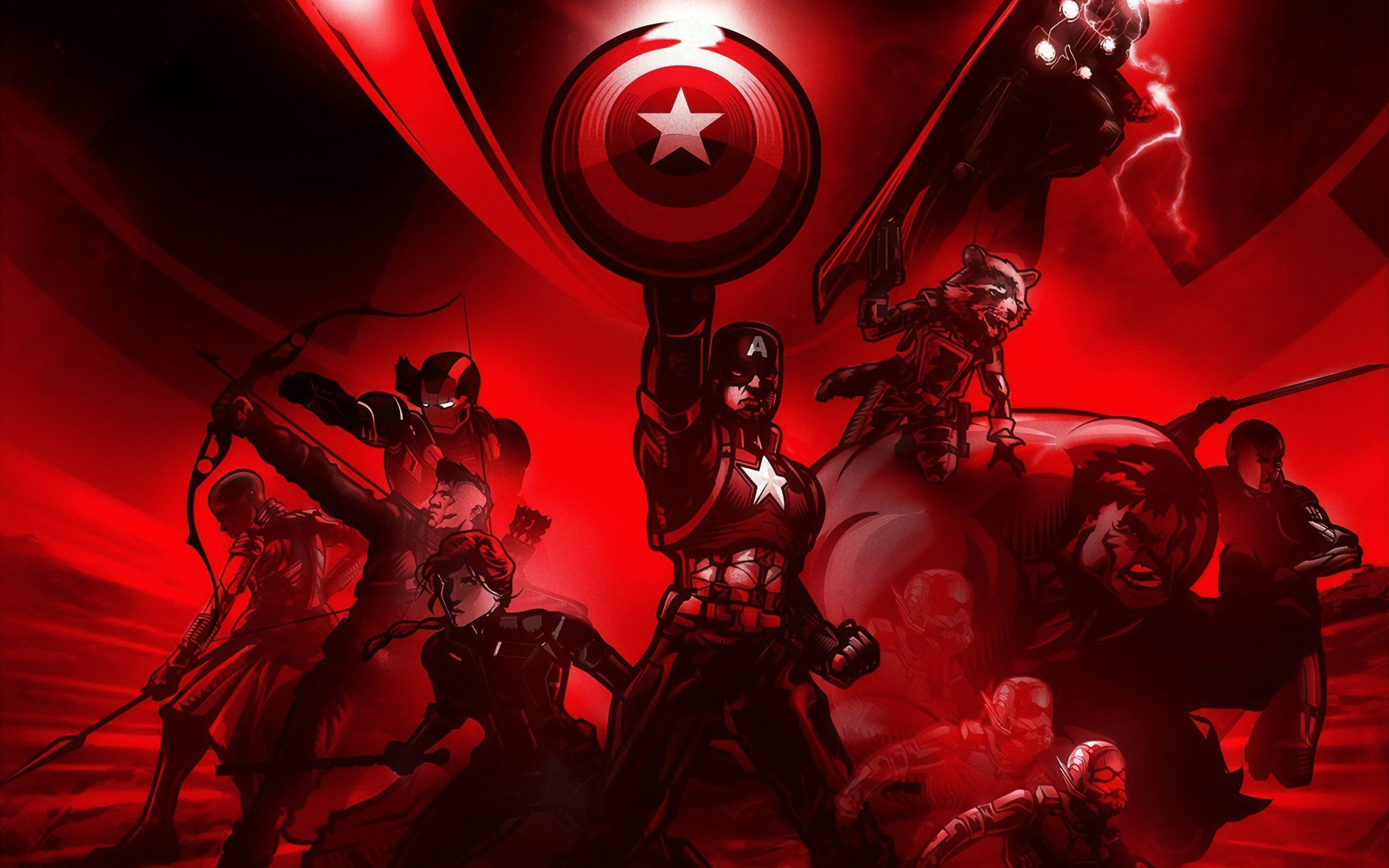 Avengers: Endgame, Marvel superheroes, red, 2880x1800 wallpaper