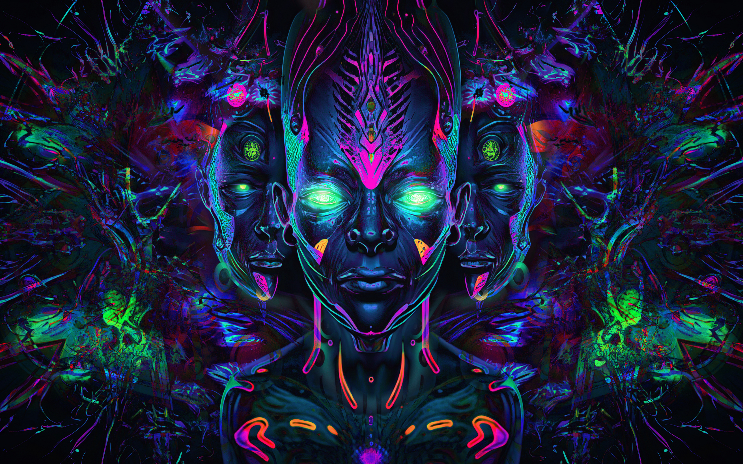 Psychedelic art, abstract, dark, 2880x1800 wallpaper