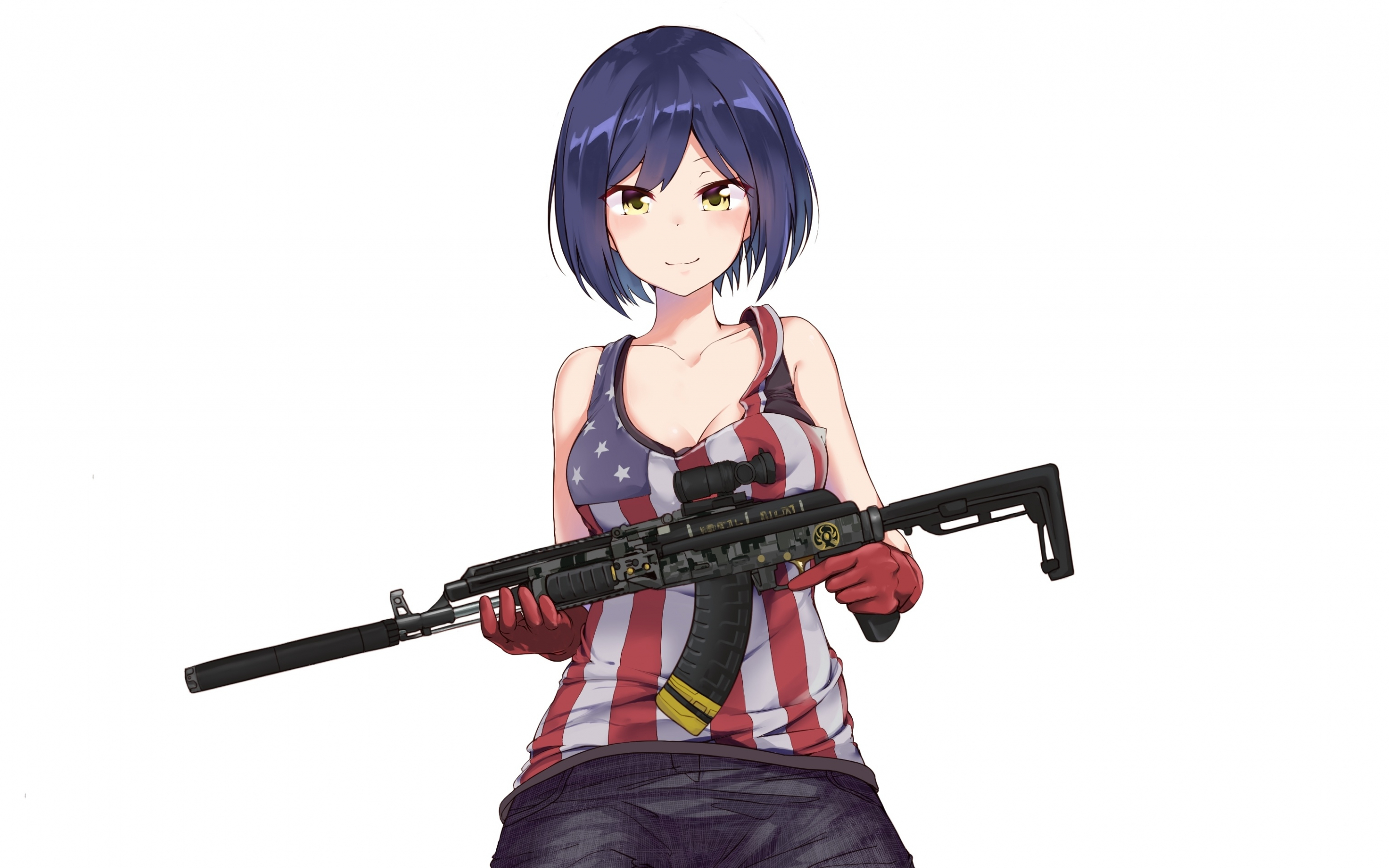 Anime girl, Tsukino Mito, Virtual YouTuber, with gun, cute, 2880x1800 wallpaper