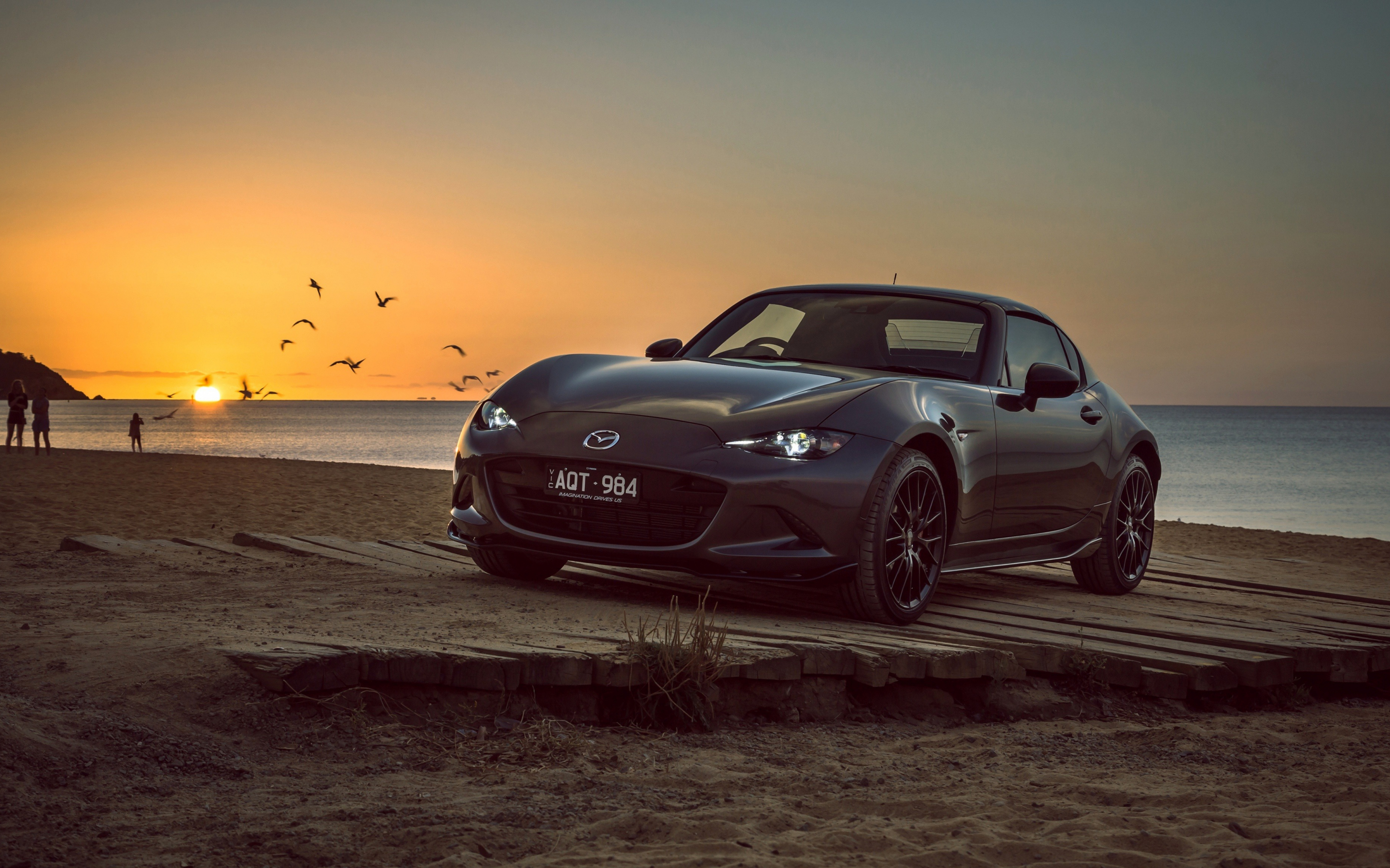Mazda-Mx 5, sports car, black, sunset, 2880x1800 wallpaper