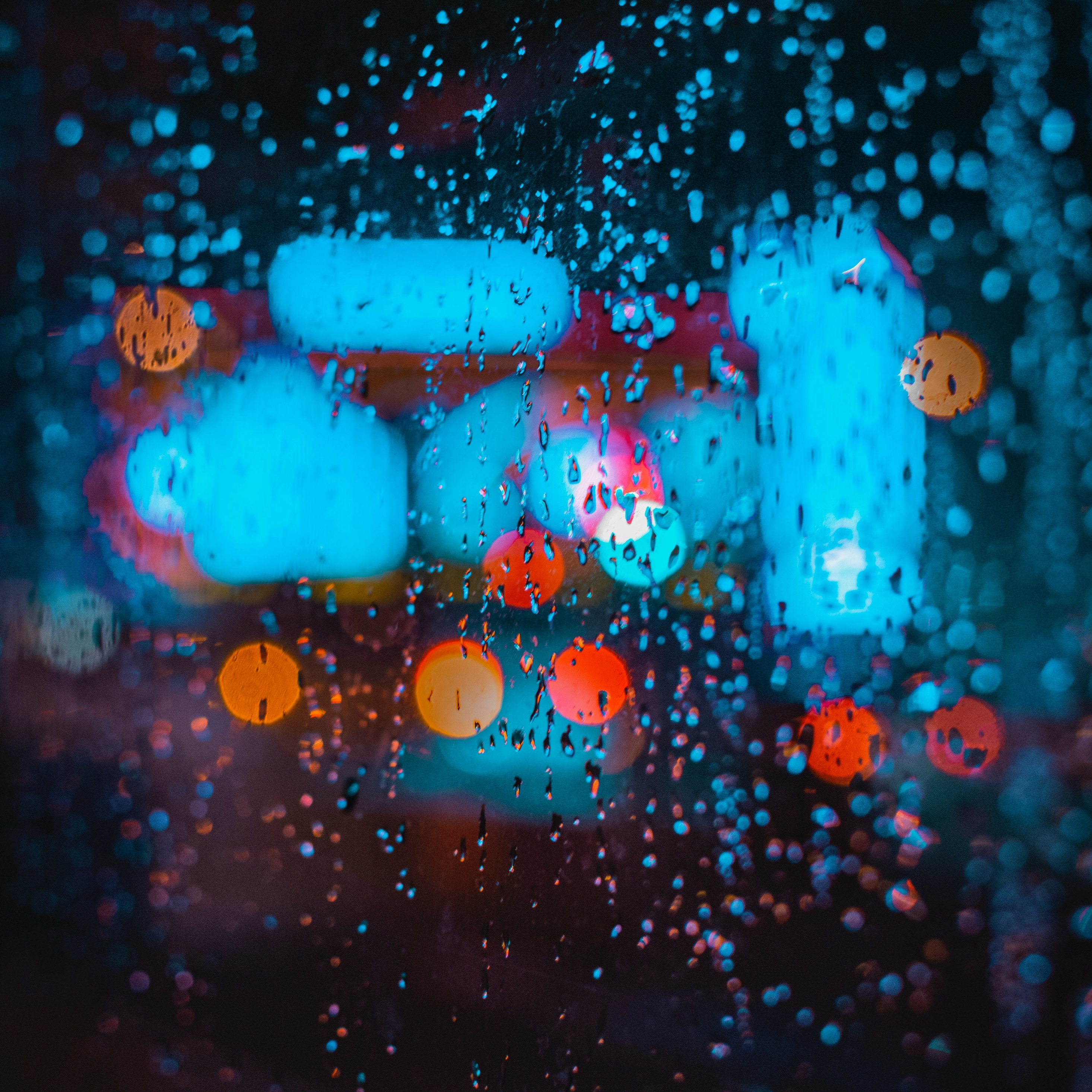 Bokeh, colorful, rain, drops, glass surface, 2932x2932 wallpaper