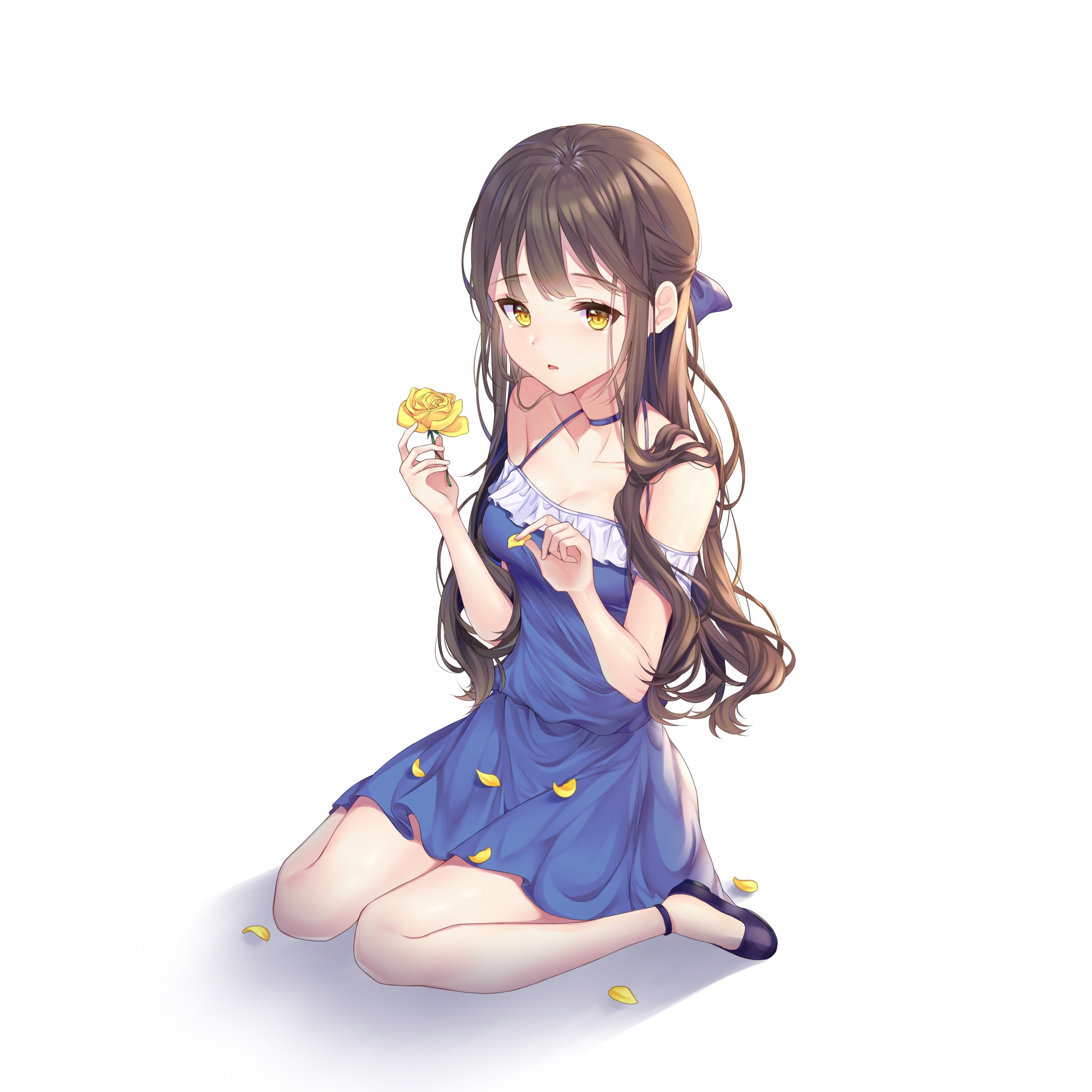 Download wallpaper 2932x2932 yellow flower, cute, original, anime girl,  ipad pro retina, 2932x2932 hd background, 7854