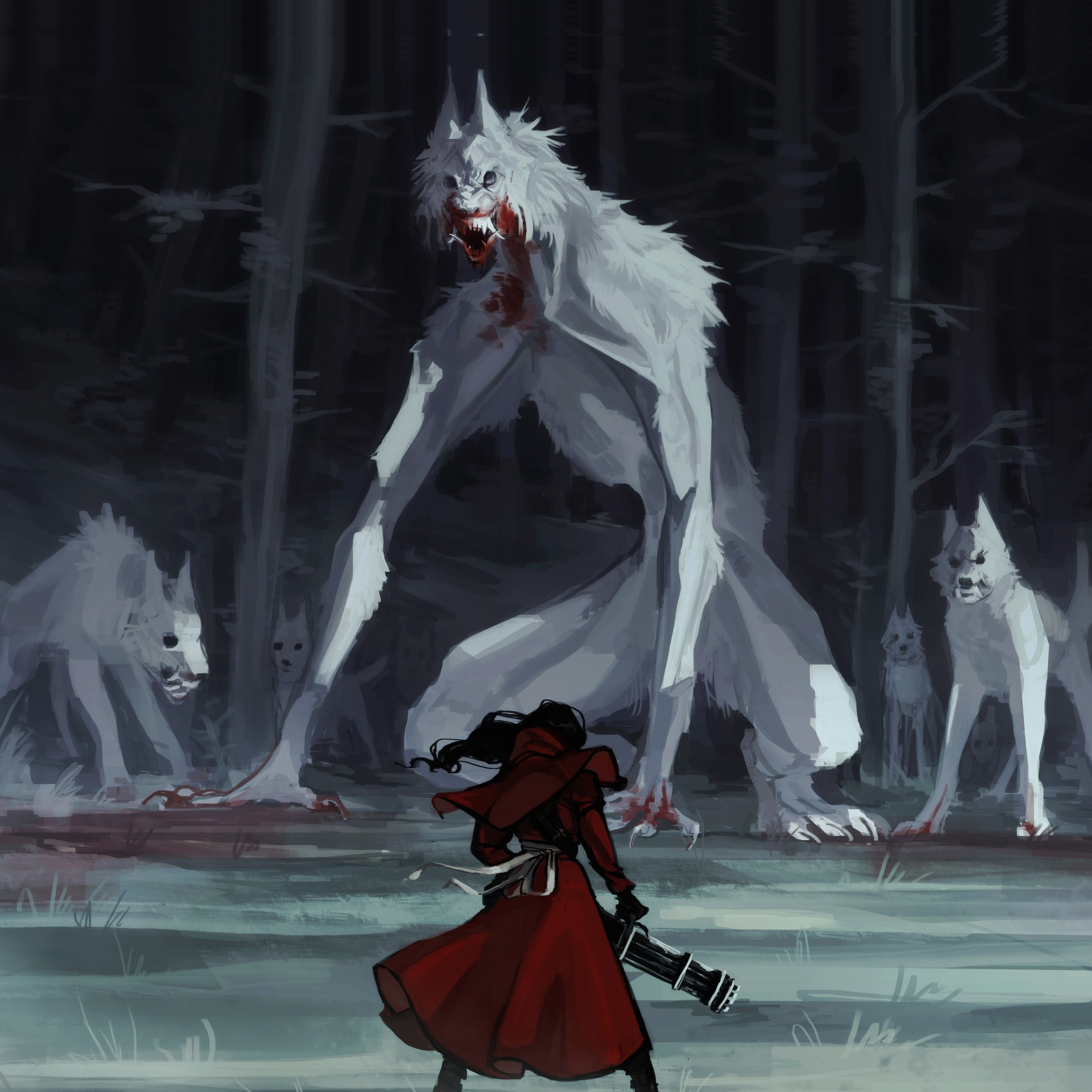 Red riding hood, wolf, fantasy, art, 2932x2932 wallpaper