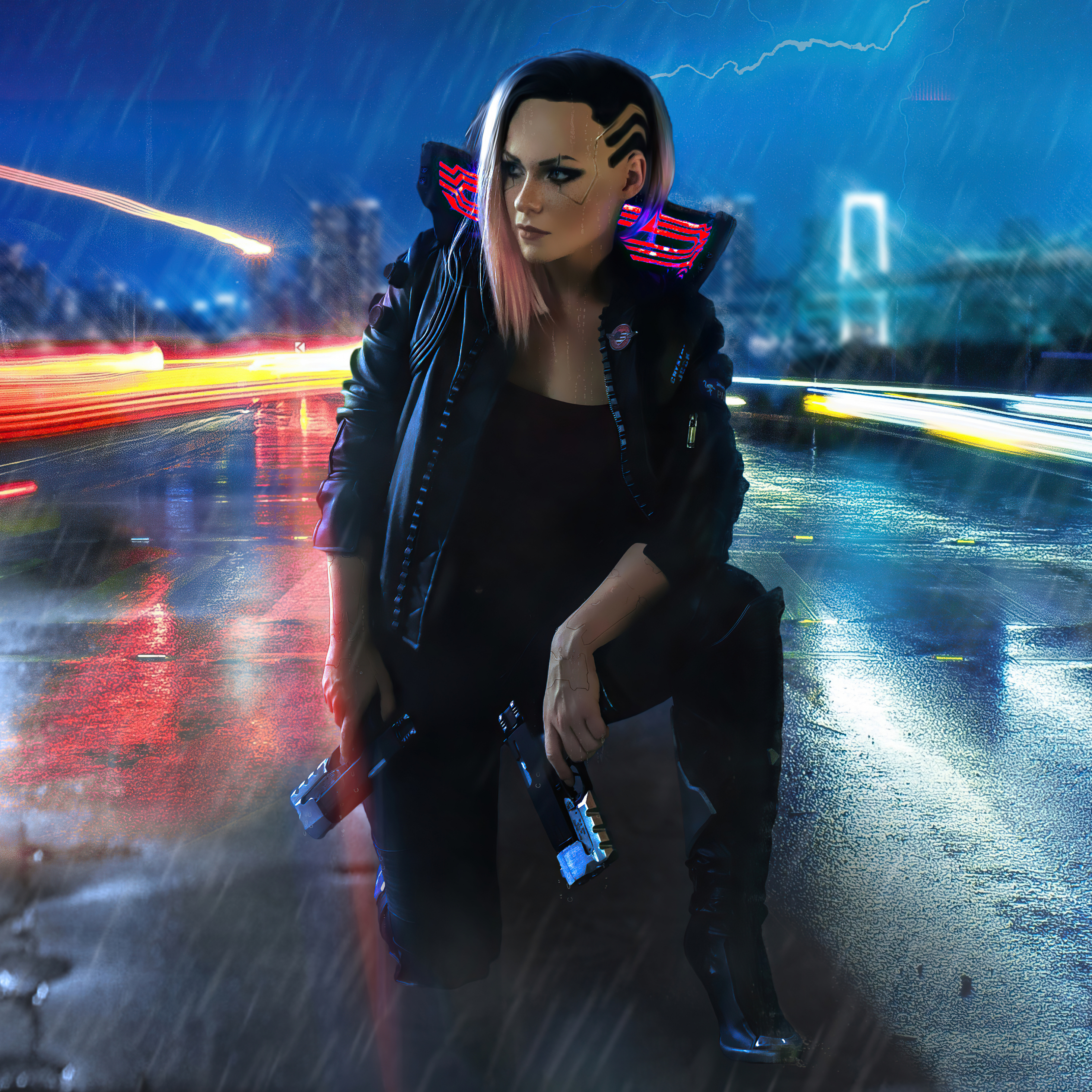 Girl and gun, video game, cyberpunk 2077, 2932x2932 wallpaper