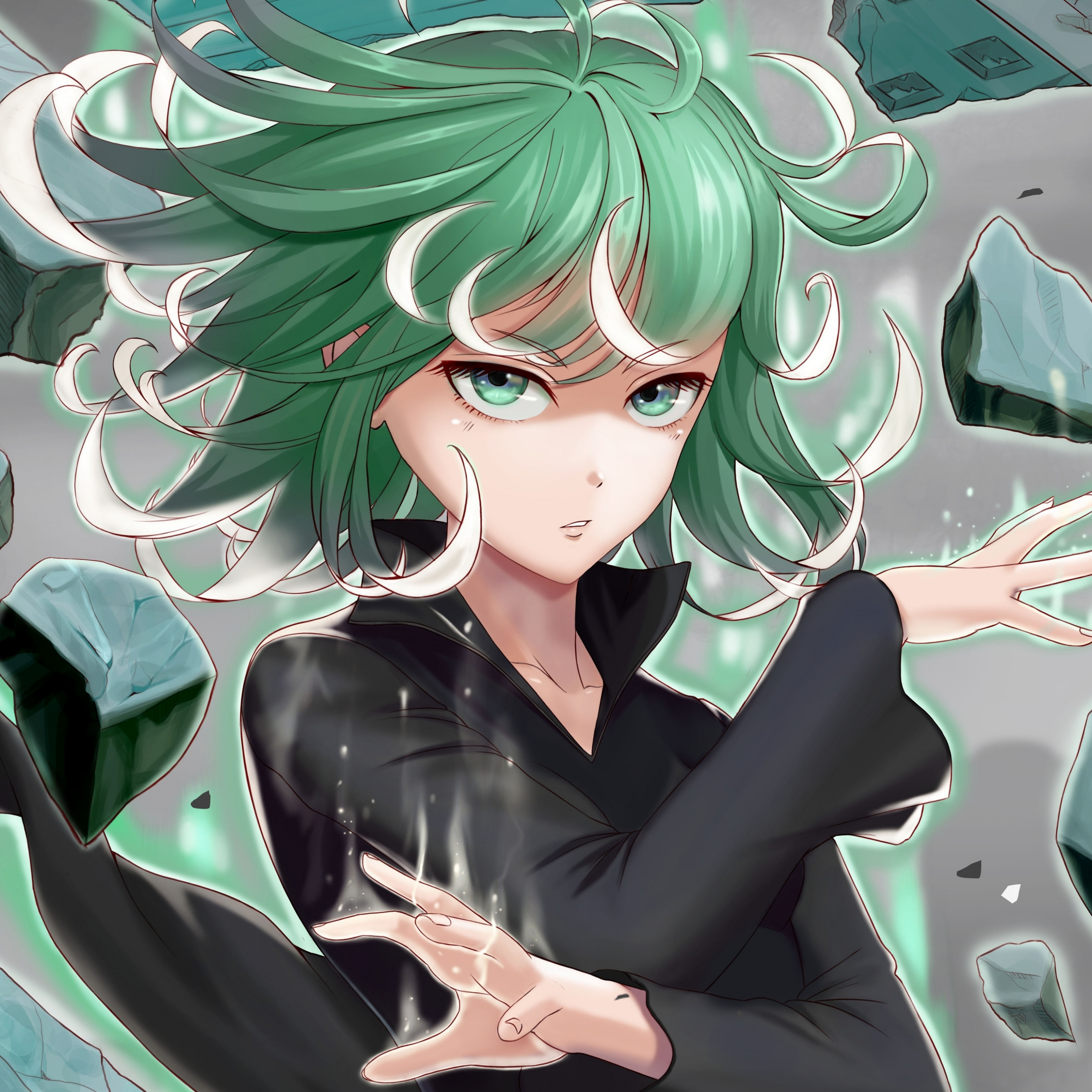 Green hair, Tatsumaki, One Punch Man, anime, artwork, 2932x2932 wallpaper.