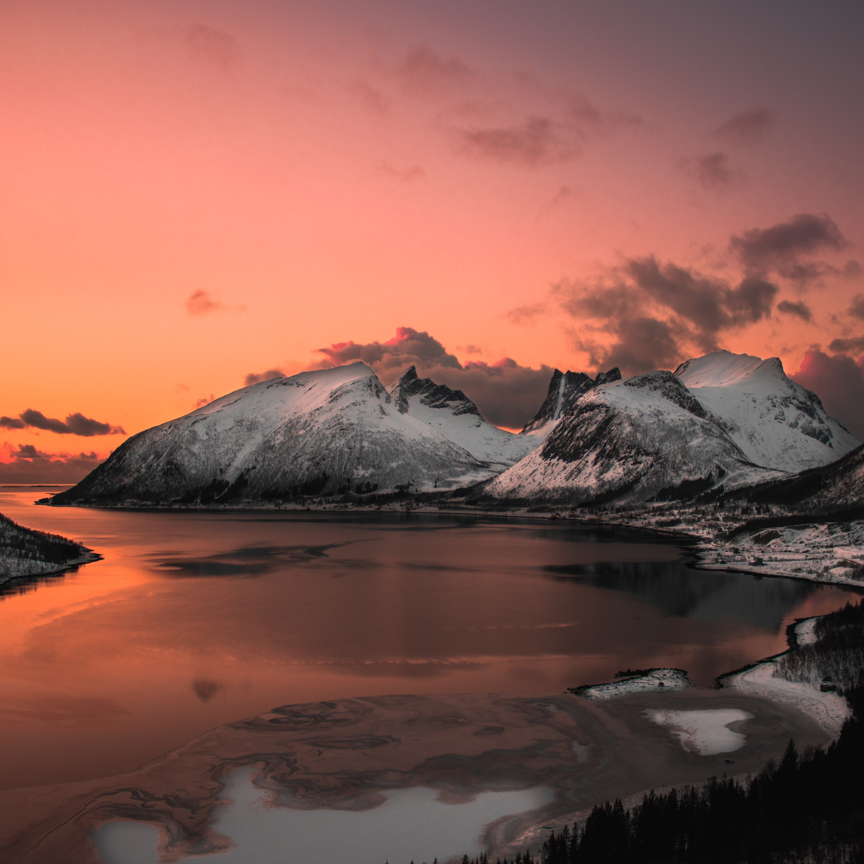 Download wallpaper 2932x2932 lake, mountains, sunset, nature, ipad pro  retina, 2932x2932 hd background, 20142