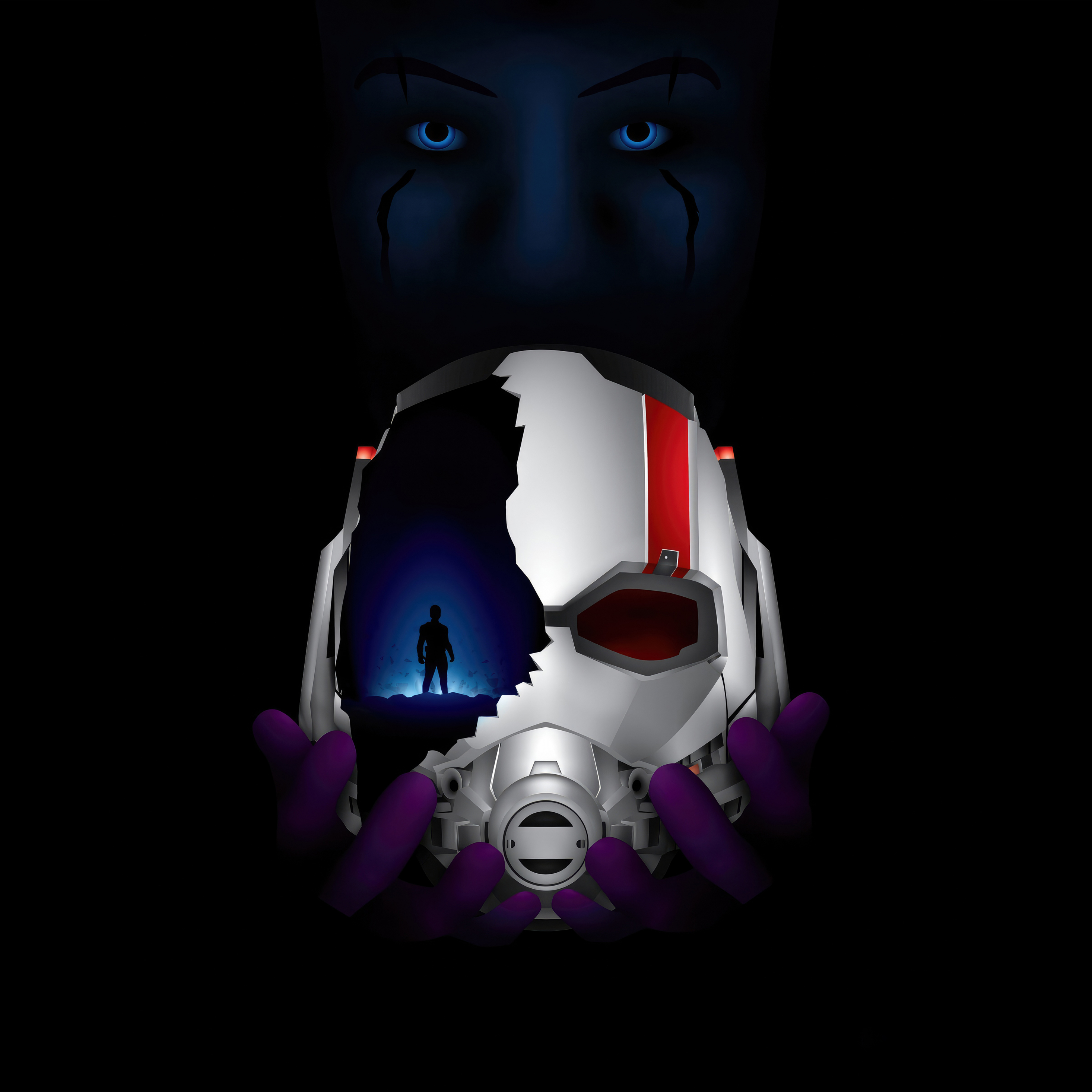 Antman Helmet and Kang the Conqueror, movie, dark poster, 2932x2932 wallpaper