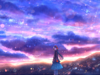 Rain, clouds, colorful, sky, anime girl, 320x240 wallpaper