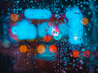 Bokeh, colorful, rain, drops, glass surface, 320x240 wallpaper