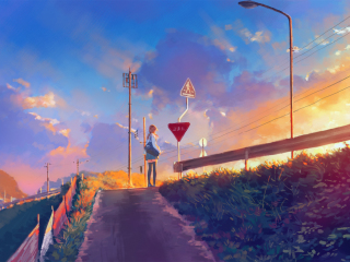 Download wallpaper 320x240 sunset, pathway, anime girl, original, nokia ...